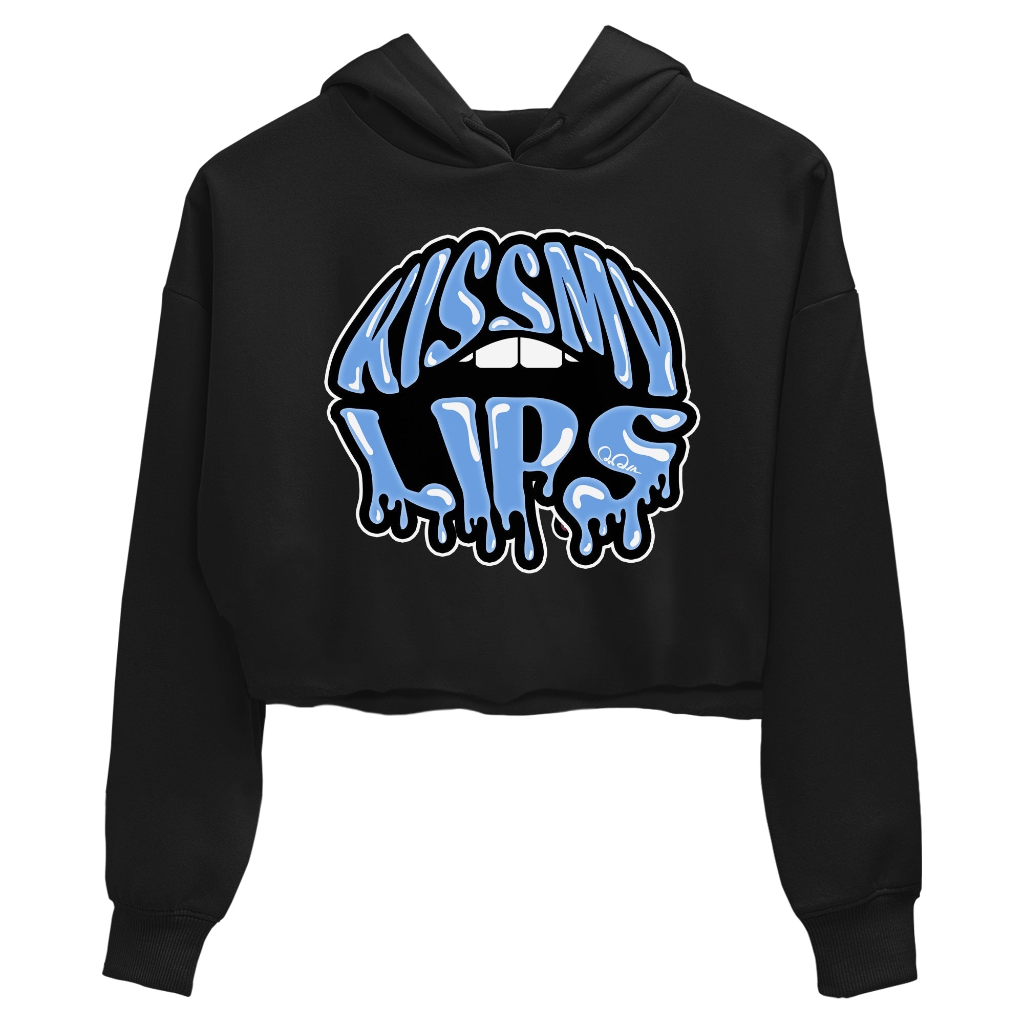 Air Jordan 1 University Blue Sneaker Match Tees Kiss My Lips Sneaker Tees AJ1 High OG University Blue Sneaker Release Tees Women's Shirts Black 2