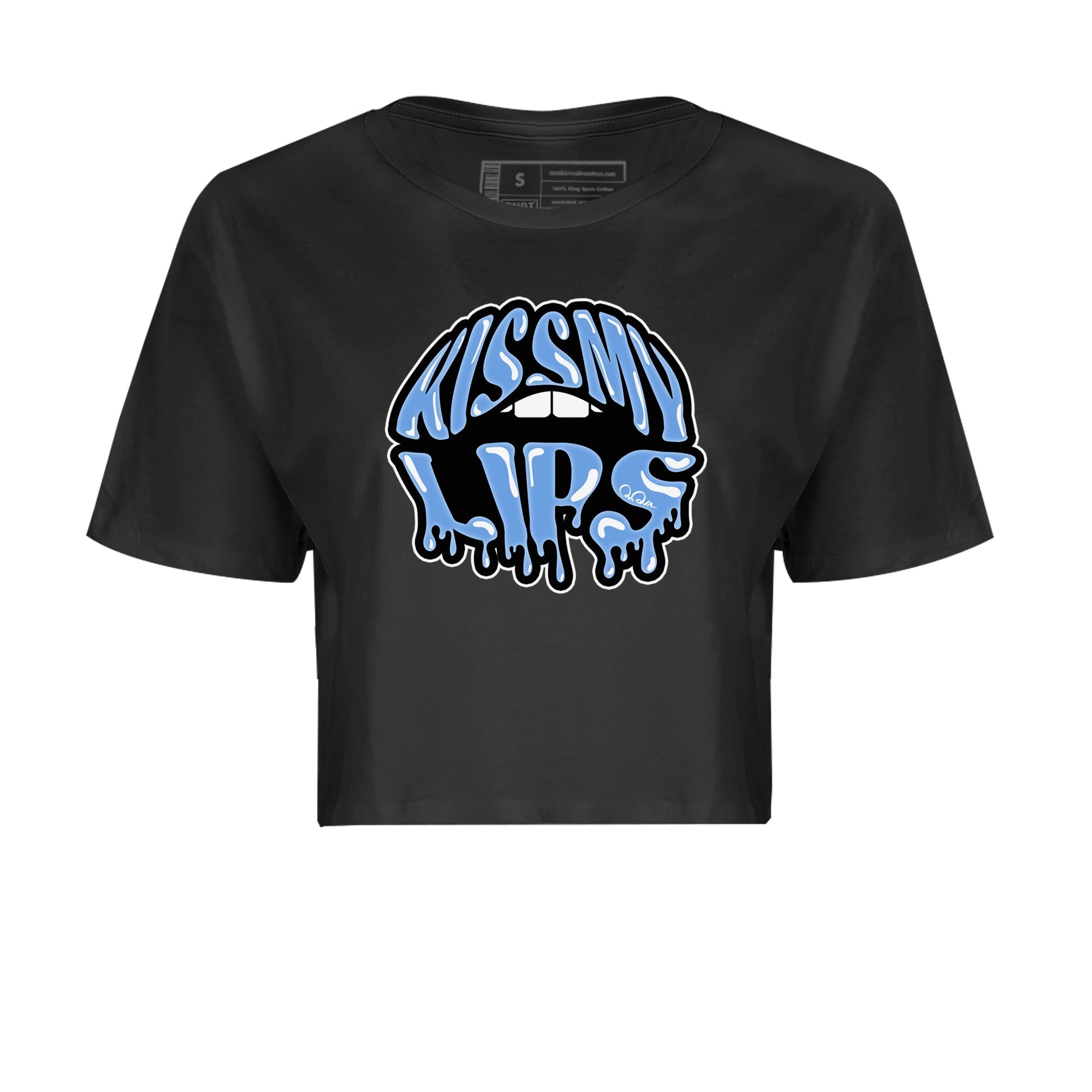 Air Jordan 1 University Blue Sneaker Match Tees Kiss My Lips Sneaker Tees AJ1 High OG University Blue Sneaker Release Tees Women's Shirts Black 2