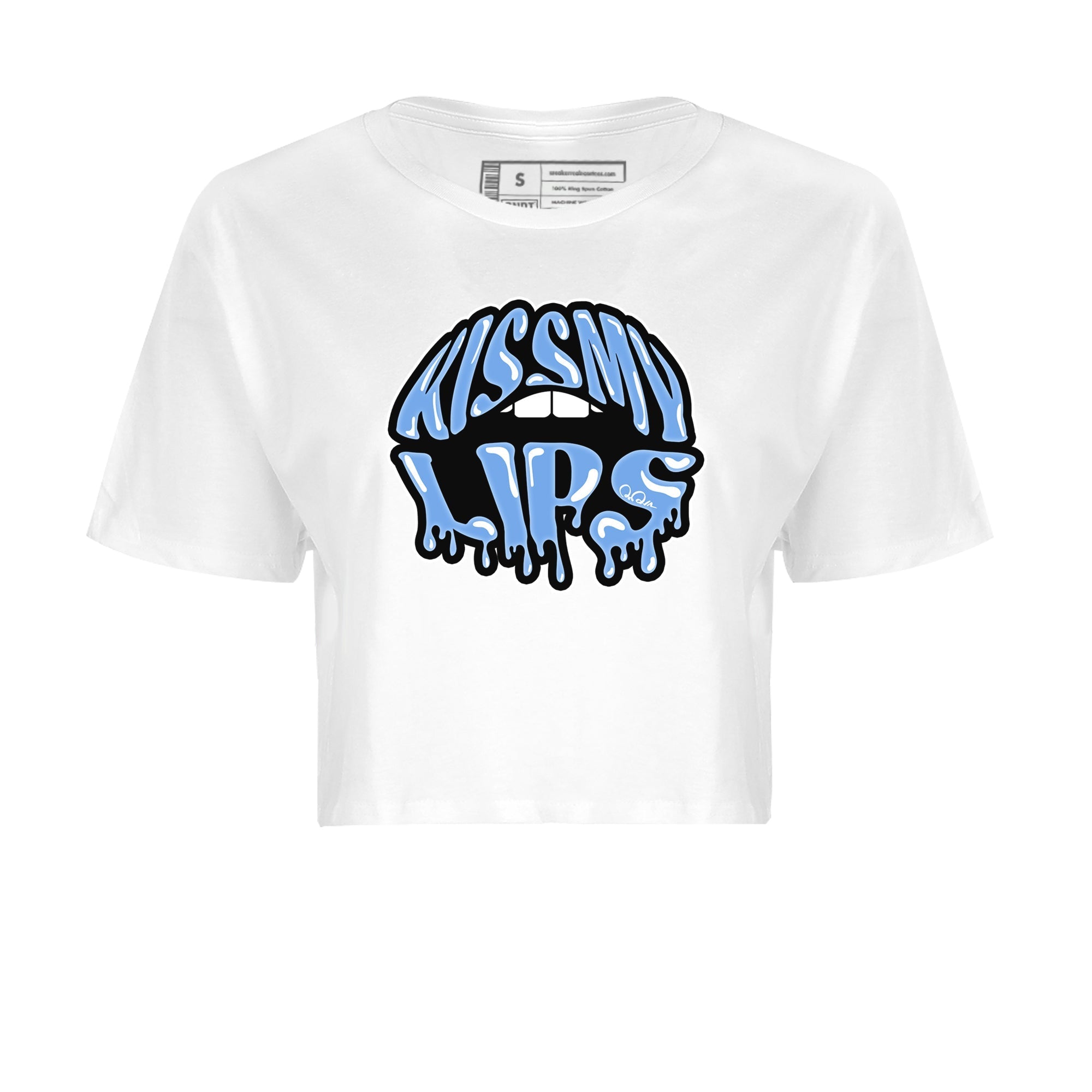 Air Jordan 1 University Blue Sneaker Match Tees Kiss My Lips Sneaker Tees AJ1 High OG University Blue Sneaker Release Tees Women's Shirts White 2