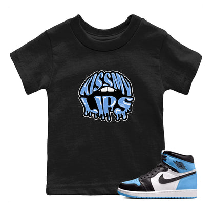 Air Jordan 1 University Blue Sneaker Match Tees Kiss My Lips Sneaker Tees AJ1 High OG University Blue Sneaker Release Tees Kids Shirts Black 1