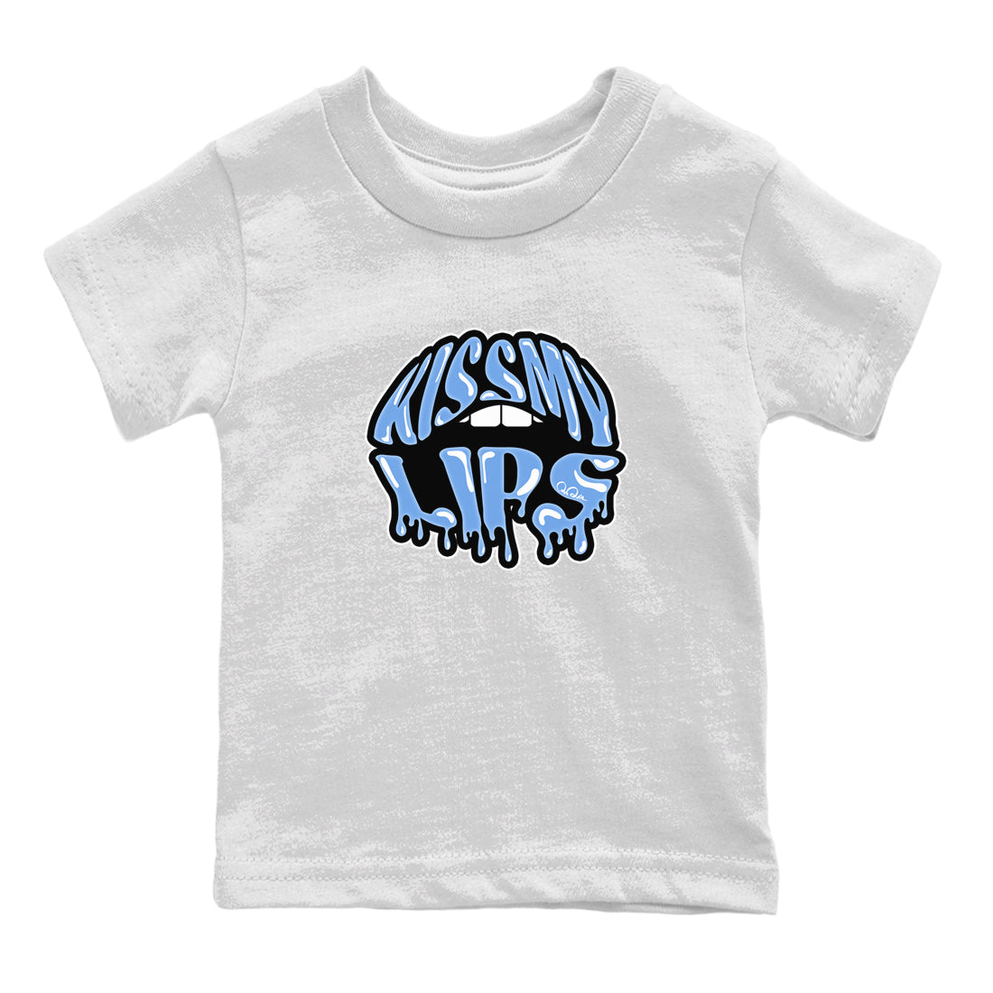 Air Jordan 1 University Blue Sneaker Match Tees Kiss My Lips Sneaker Tees AJ1 High OG University Blue Sneaker Release Tees Kids Shirts White 2