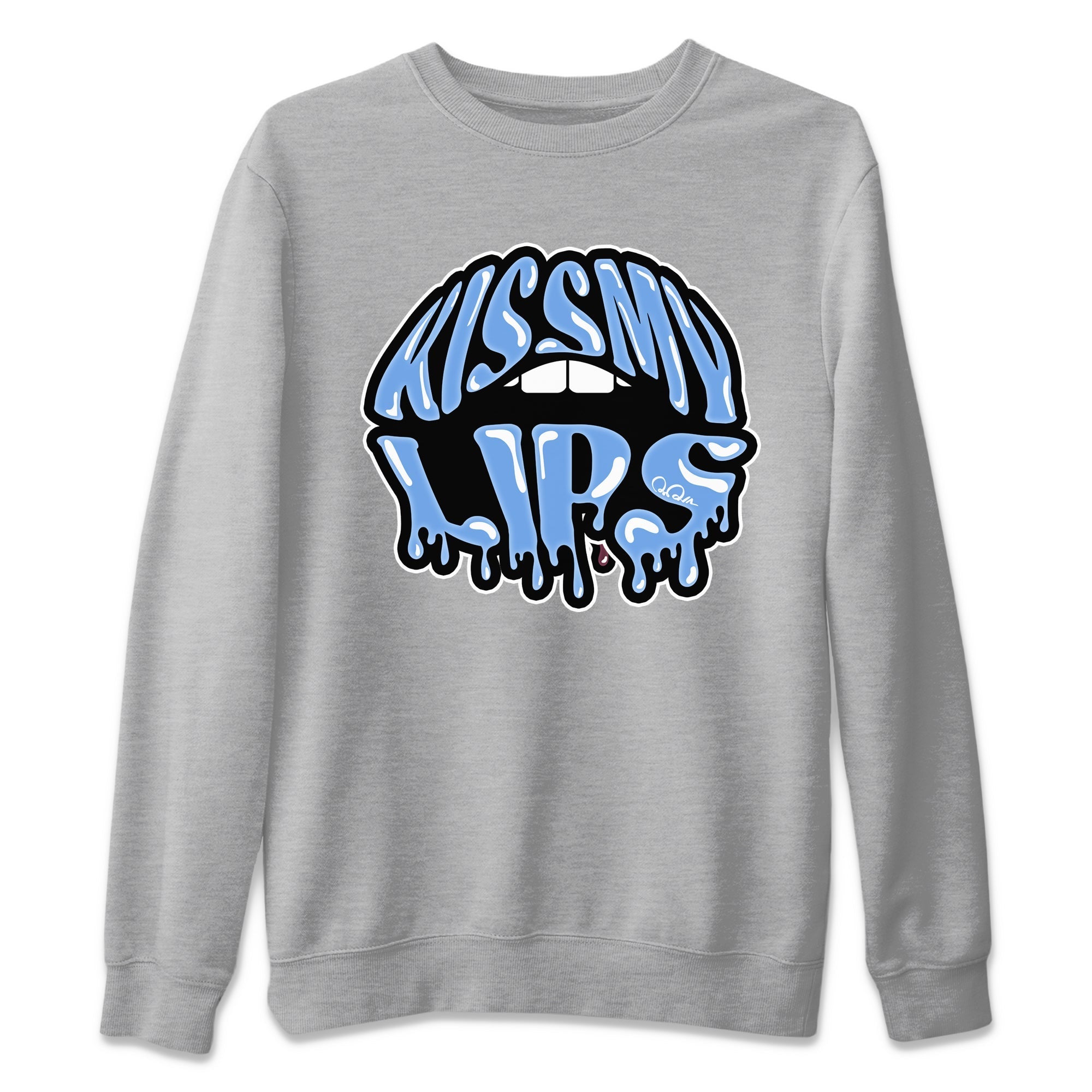 Air Jordan 1 University Blue Sneaker Match Tees Kiss My Lips Sneaker Tees AJ1 High OG University Blue Sneaker Release Tees Unisex Shirts Heather Grey 2