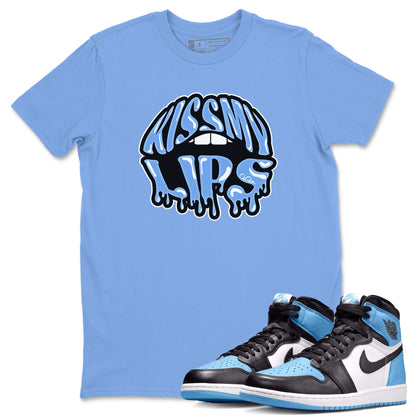 Air Jordan 1 University Blue Sneaker Match Tees Kiss My Lips Sneaker Tees AJ1 High OG University Blue Sneaker Release Tees Unisex Shirts Carolina Blue 1