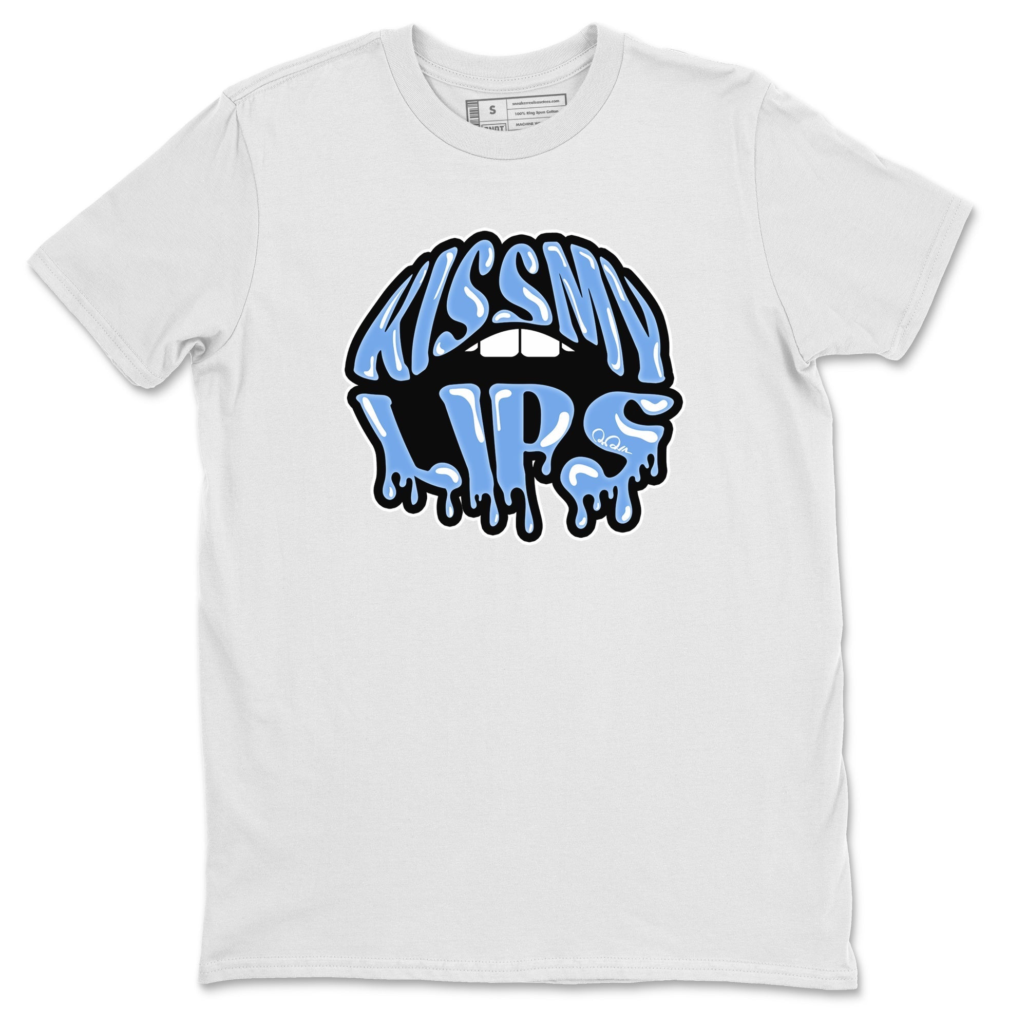 Air Jordan 1 University Blue Sneaker Match Tees Kiss My Lips Sneaker Tees AJ1 High OG University Blue Sneaker Release Tees Unisex Shirts White 2