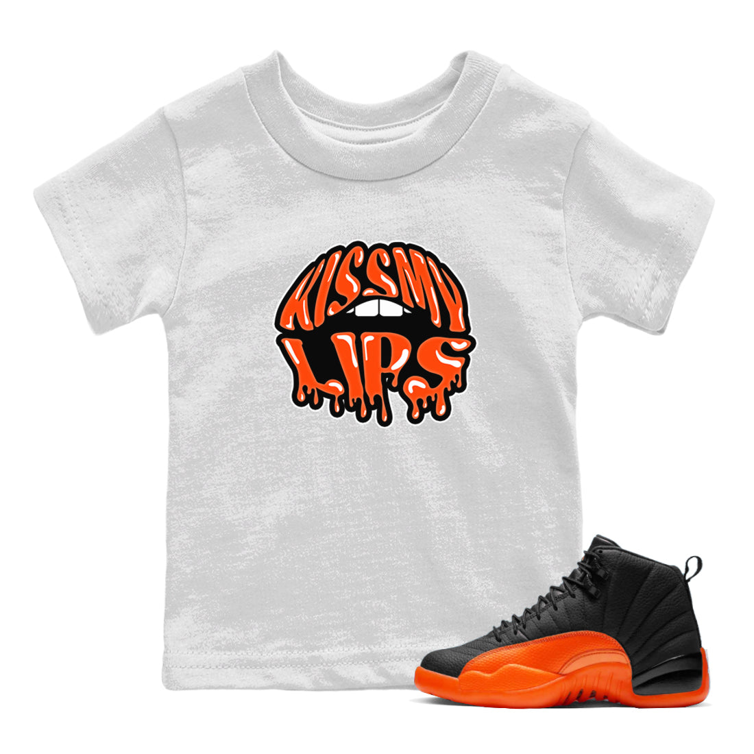 Air Jordan 12 Brilliant Orange Sneaker Match Tees Kiss My Lips Sneaker Tees AJ12 Brilliant Orange Sneaker Release Tees Kids Shirts White 1