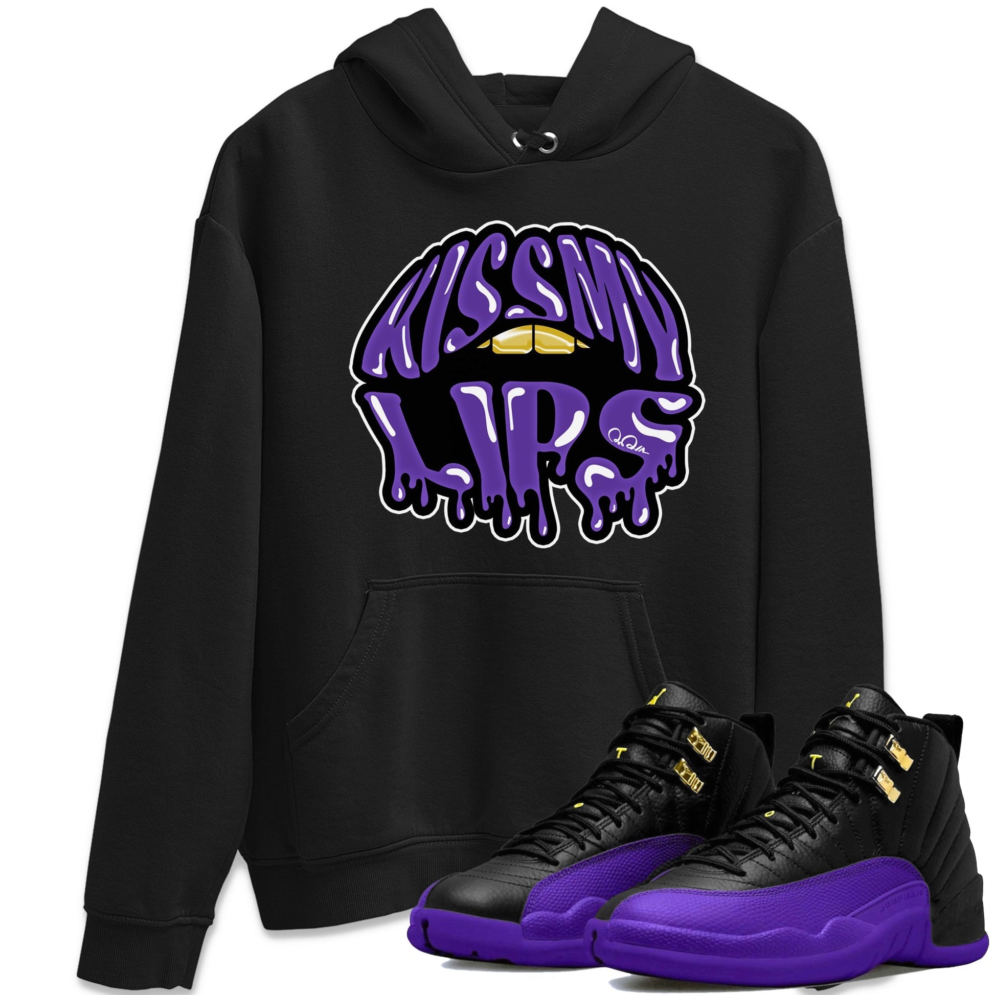 Air Jordan 12 Field Purple Sneaker Match Tees Kiss My Lips Sneaker Tees AJ12 Field Purple Sneaker Release Tees Unisex Shirts Black 1