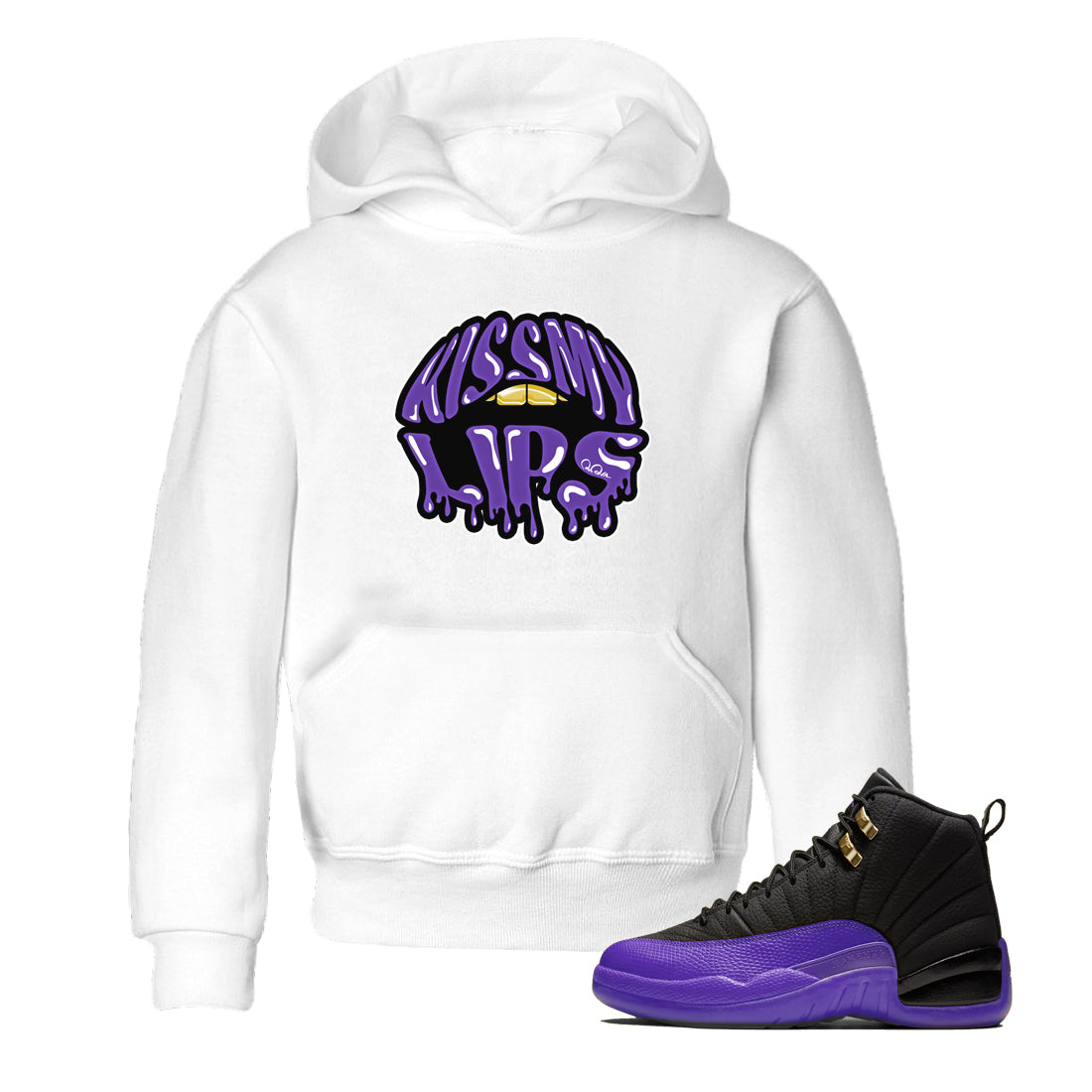 Air Jordan 12 Field Purple Sneaker Match Tees Kiss My Lips Sneaker Tees AJ12 Field Purple Sneaker Release Tees Kids Shirts White 1