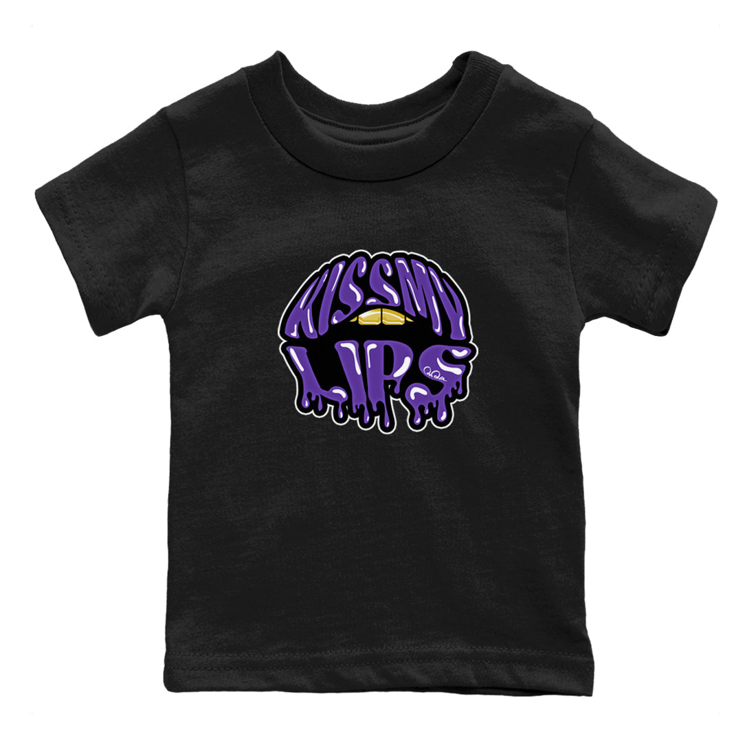 Air Jordan 12 Field Purple Sneaker Match Tees Kiss My Lips Sneaker Tees AJ12 Field Purple Sneaker Release Tees Kids Shirts Black 2