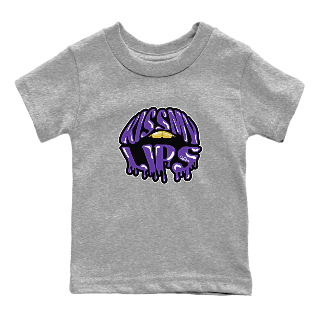Air Jordan 12 Field Purple Sneaker Match Tees Kiss My Lips Sneaker Tees AJ12 Field Purple Sneaker Release Tees Kids Shirts Heather Grey 2