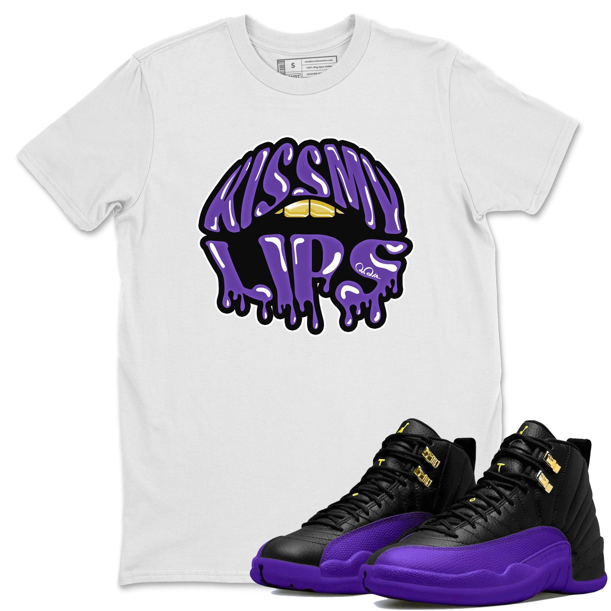 Air Jordan 12 Field Purple Sneaker Match Tees Kiss My Lips Sneaker Tees AJ12 Field Purple Sneaker Release Tees Unisex Shirts White 1