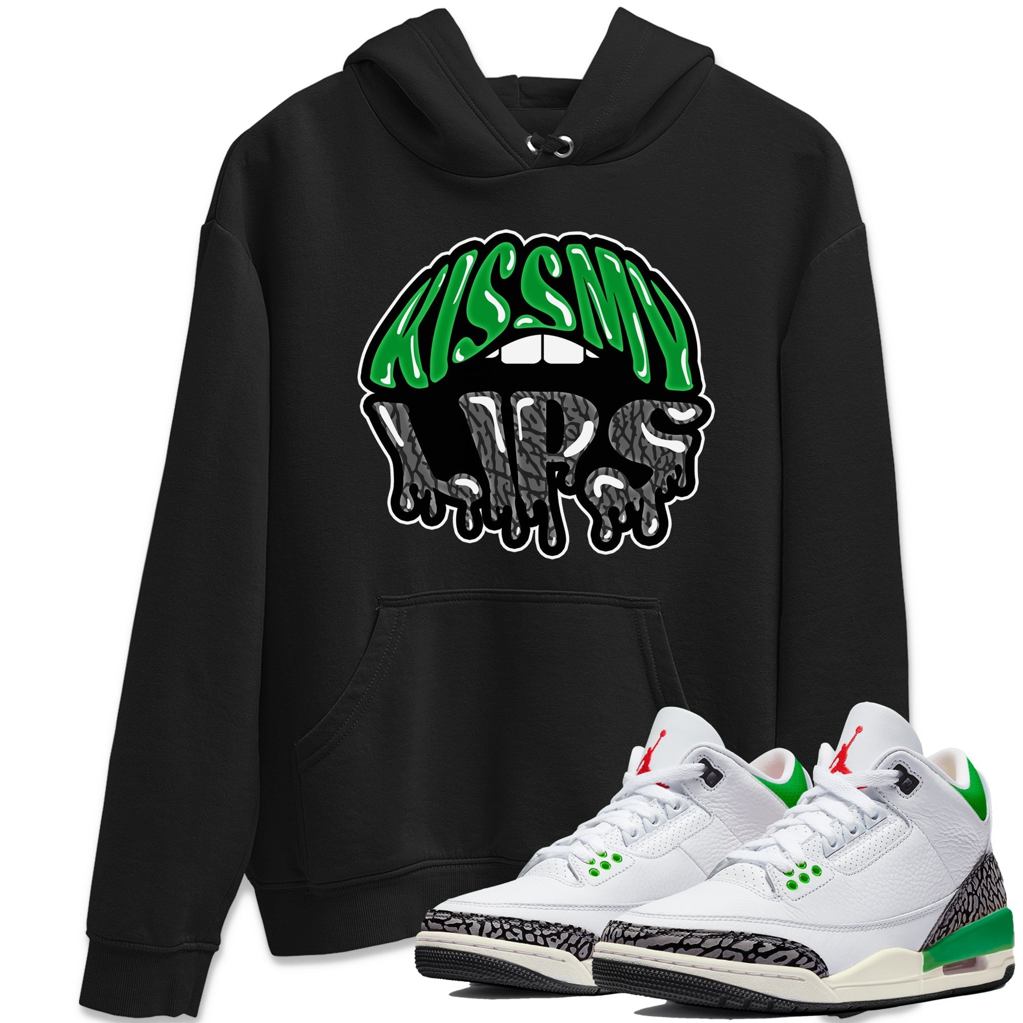 Air Jordan 3 Lucky Green Sneaker Match Tees Kiss My Lips Sneaker Tees AJ3 Lucky Green Sneaker Release Tees Unisex Shirts Black 1