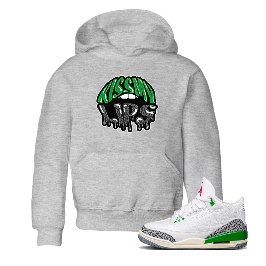 Air Jordan 3 Lucky Green Sneaker Match Tees Kiss My Lips Sneaker Tees AJ3 Lucky Green Sneaker Release Tees Kids Shirts Heather Grey 1