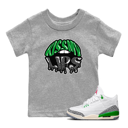 Air Jordan 3 Lucky Green Sneaker Match Tees Kiss My Lips Sneaker Tees AJ3 Lucky Green Sneaker Release Tees Kids Shirts Heather Grey 1