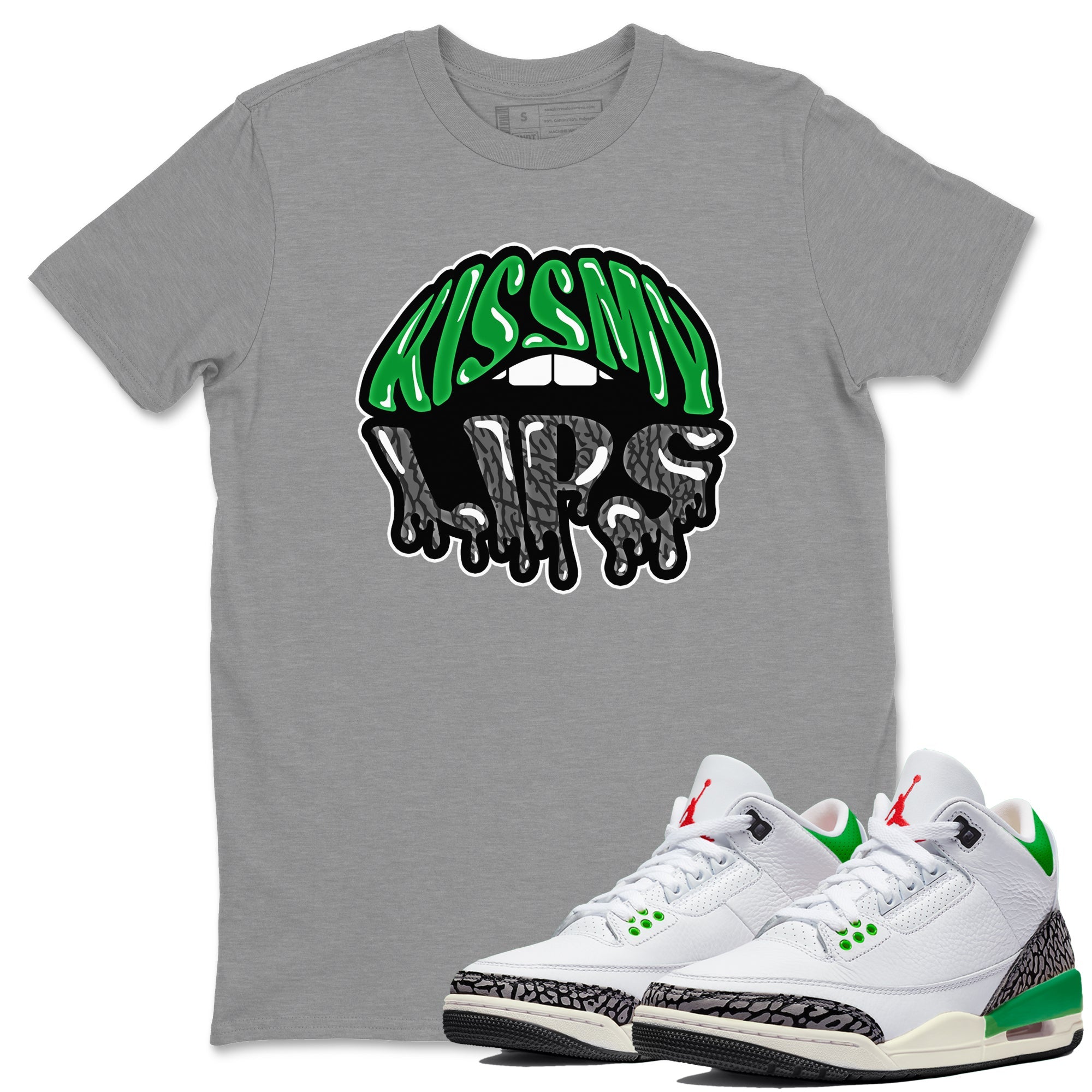Air Jordan 3 Lucky Green Sneaker Match Tees Kiss My Lips Sneaker Tees AJ3 Lucky Green Sneaker Release Tees Unisex Shirts Heather Grey 1
