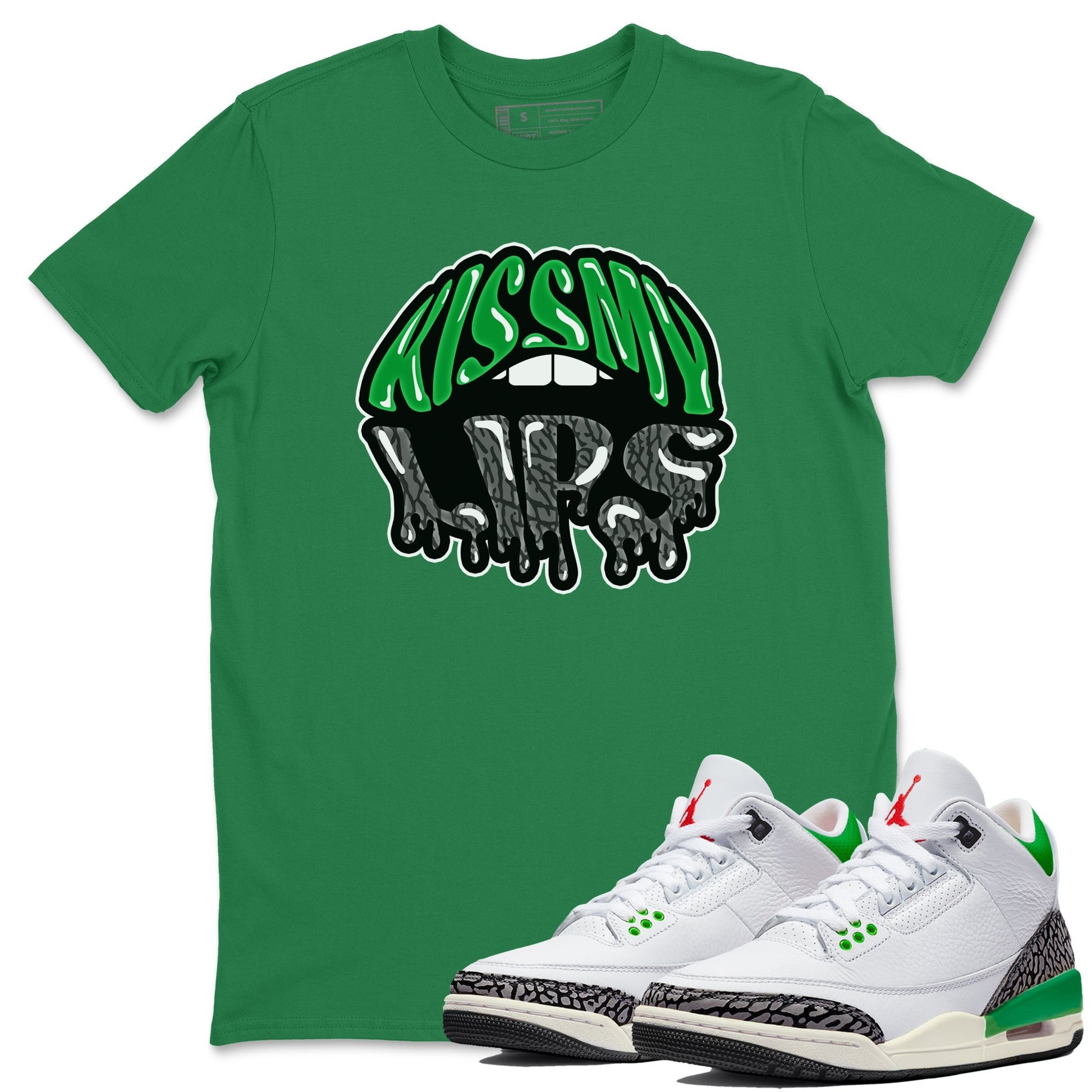Air Jordan 3 Lucky Green Sneaker Match Tees Kiss My Lips Sneaker Tees AJ3 Lucky Green Sneaker Release Tees Unisex Shirts Kelly Green 1