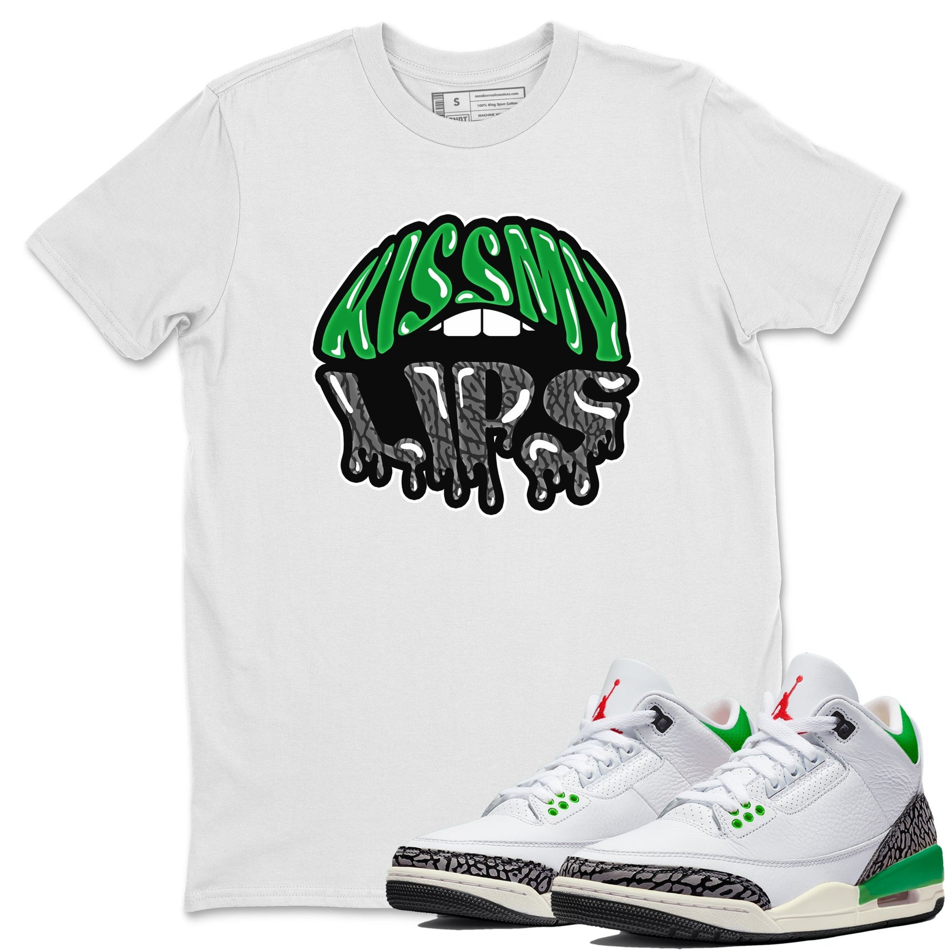 Air Jordan 3 Lucky Green Sneaker Match Tees Kiss My Lips Sneaker Tees AJ3 Lucky Green Sneaker Release Tees Unisex Shirts White 1