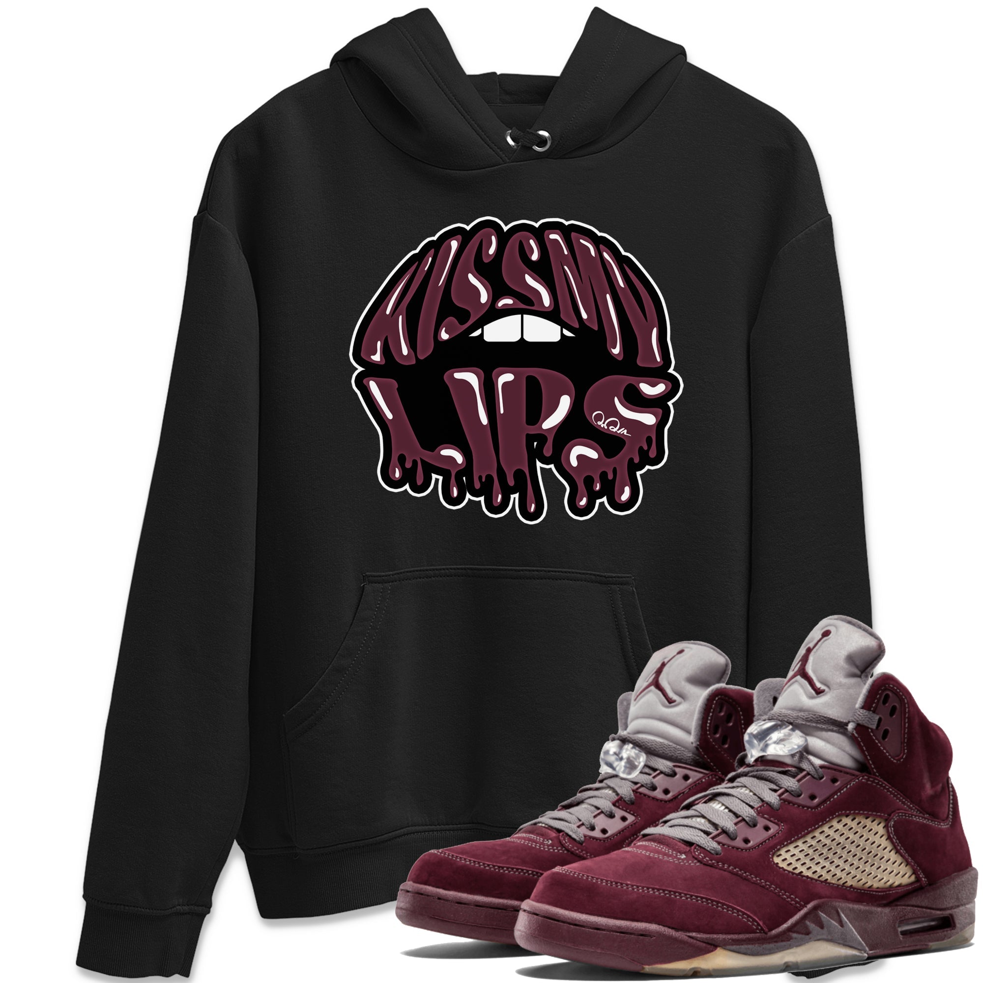 Air Jordan 5 Burgundy Sneaker Match Tees Kiss My Lips Sneaker Tees AJ5 Burgundy Sneaker Release Tees Unisex Shirts Black 1