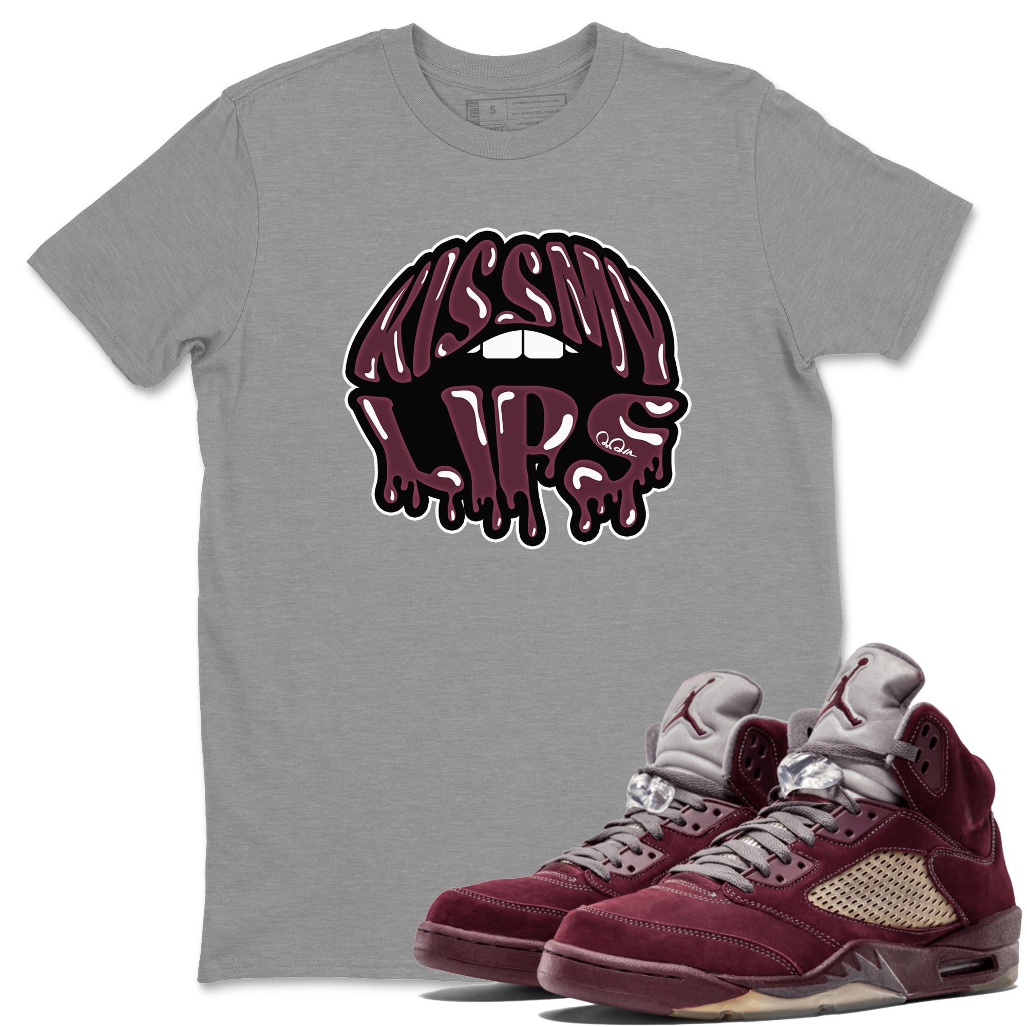 Air Jordan 5 Burgundy Sneaker Match Tees Kiss My Lips Sneaker Tees AJ5 Burgundy Sneaker Release Tees Unisex Shirts Heather Grey 1
