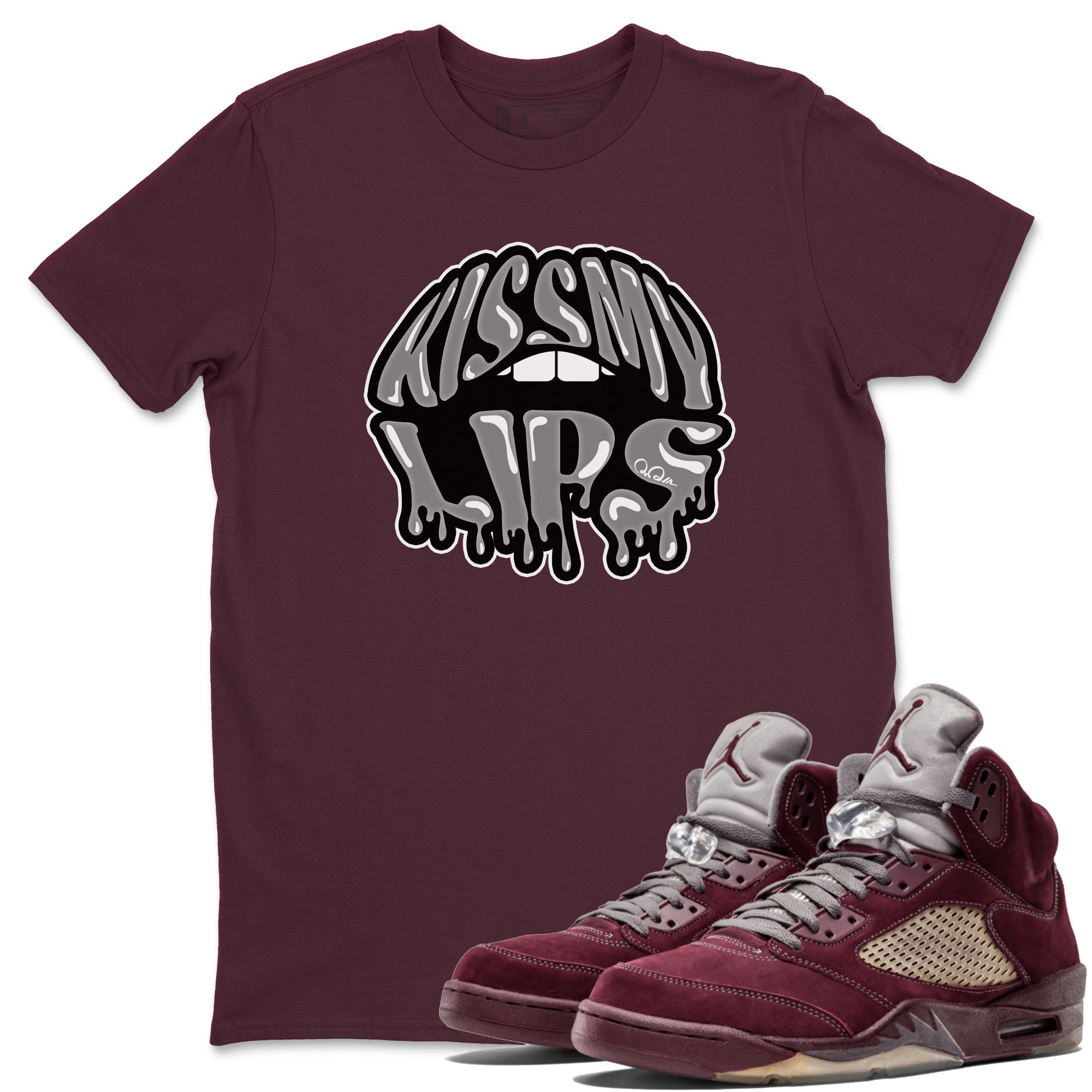 Air Jordan 5 Burgundy Sneaker Match Tees Kiss My Lips Sneaker Tees AJ5 Burgundy Sneaker Release Tees Unisex Shirts Maroon 1
