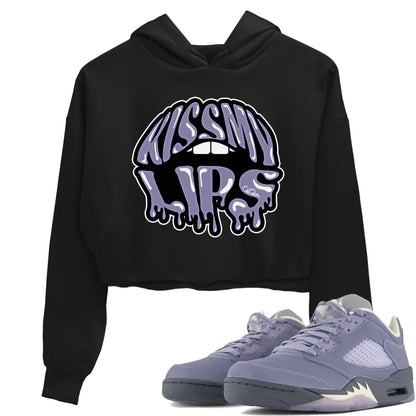 Air Jordan 5 Indigo Haze Sneaker Match Tees Kiss My Lips Sneaker Tees AJ5 Indigo Haze Sneaker Release Tees Women's Shirts Black 1