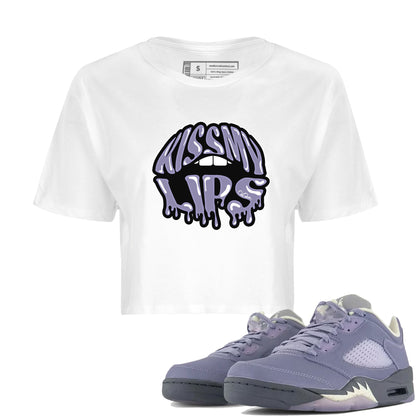 Air Jordan 5 Indigo Haze Sneaker Match Tees Kiss My Lips Sneaker Tees AJ5 Indigo Haze Sneaker Release Tees Women's Shirts White 1