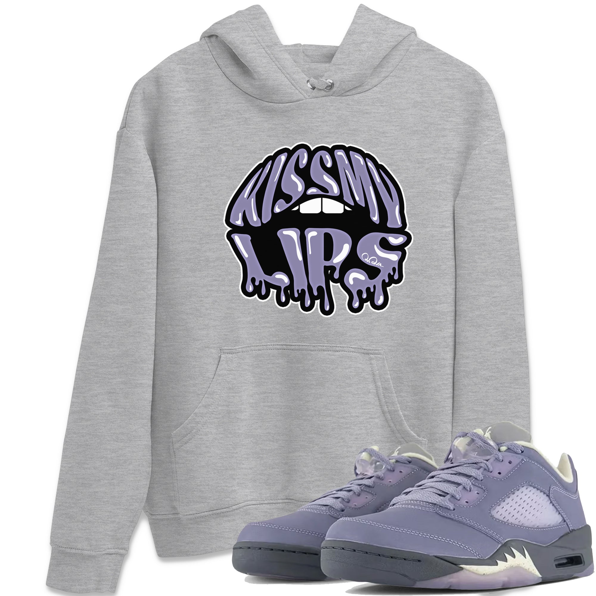 Air Jordan 5 Indigo Haze Sneaker Match Tees Kiss My Lips Sneaker Tees AJ5 Indigo Haze Sneaker Release Tees Unisex Shirts Heather Grey 1