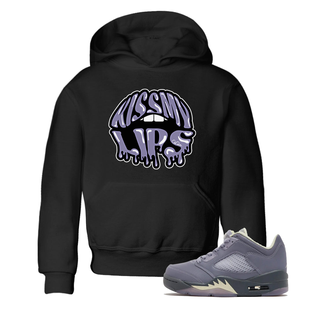 Air Jordan 5 Indigo Haze Sneaker Match Tees Kiss My Lips Sneaker Tees AJ5 Indigo Haze Sneaker Release Tees Kids Shirts Black 1