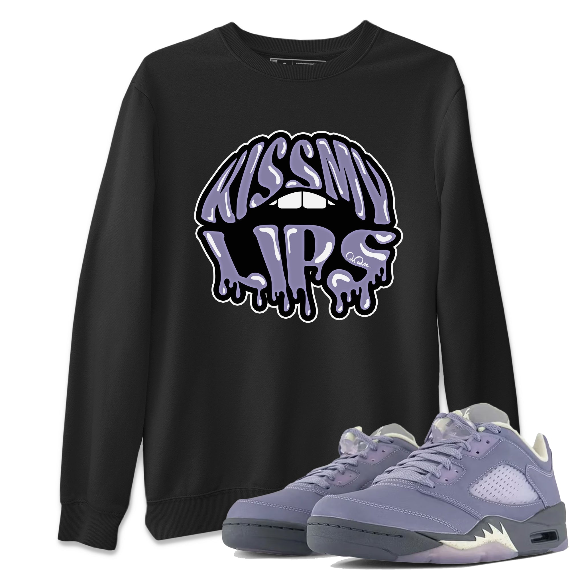 Air Jordan 5 Indigo Haze Sneaker Match Tees Kiss My Lips Sneaker Tees AJ5 Indigo Haze Sneaker Release Tees Unisex Shirts Black 1