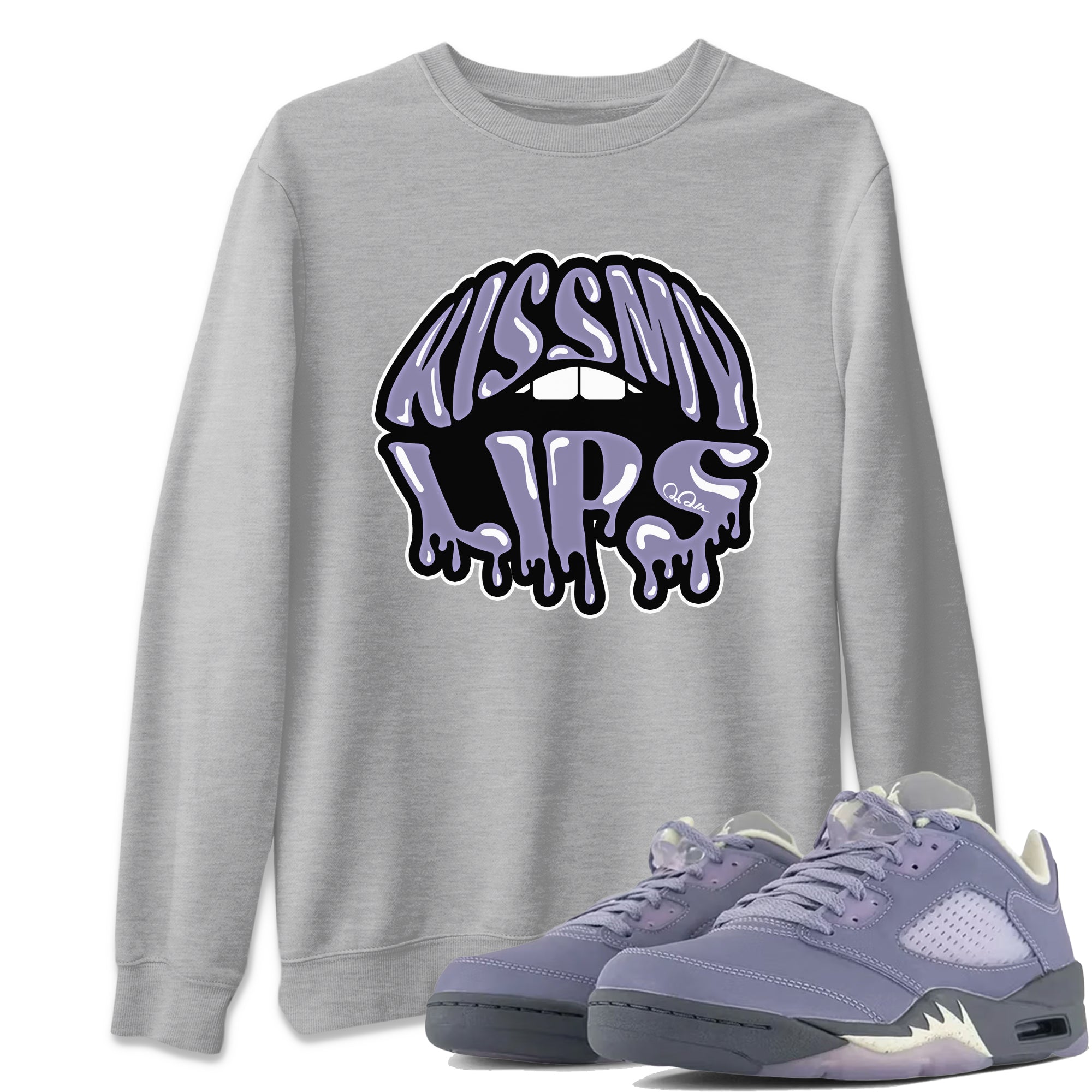 Air Jordan 5 Indigo Haze Sneaker Match Tees Kiss My Lips Sneaker Tees AJ5 Indigo Haze Sneaker Release Tees Unisex Shirts Heather Grey 1
