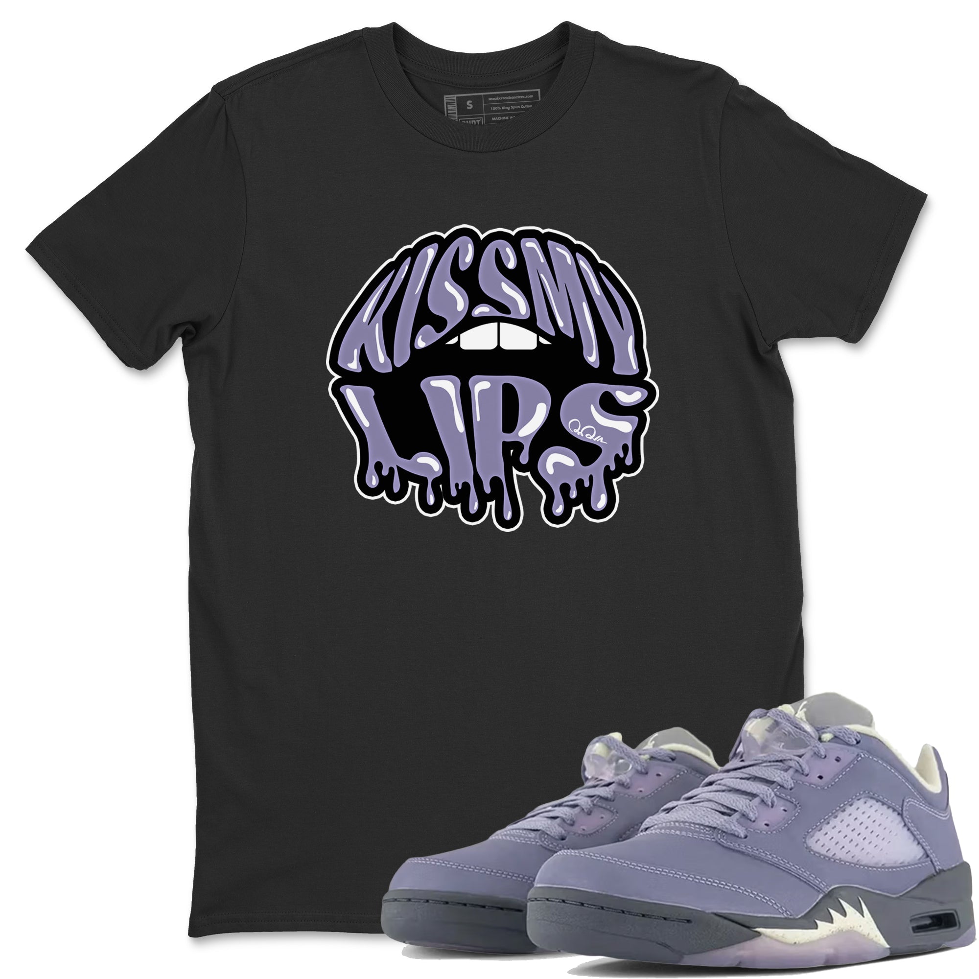 Air Jordan 5 Indigo Haze Sneaker Match Tees Kiss My Lips Sneaker Tees AJ5 Indigo Haze Sneaker Release Tees Unisex Shirts Black 1