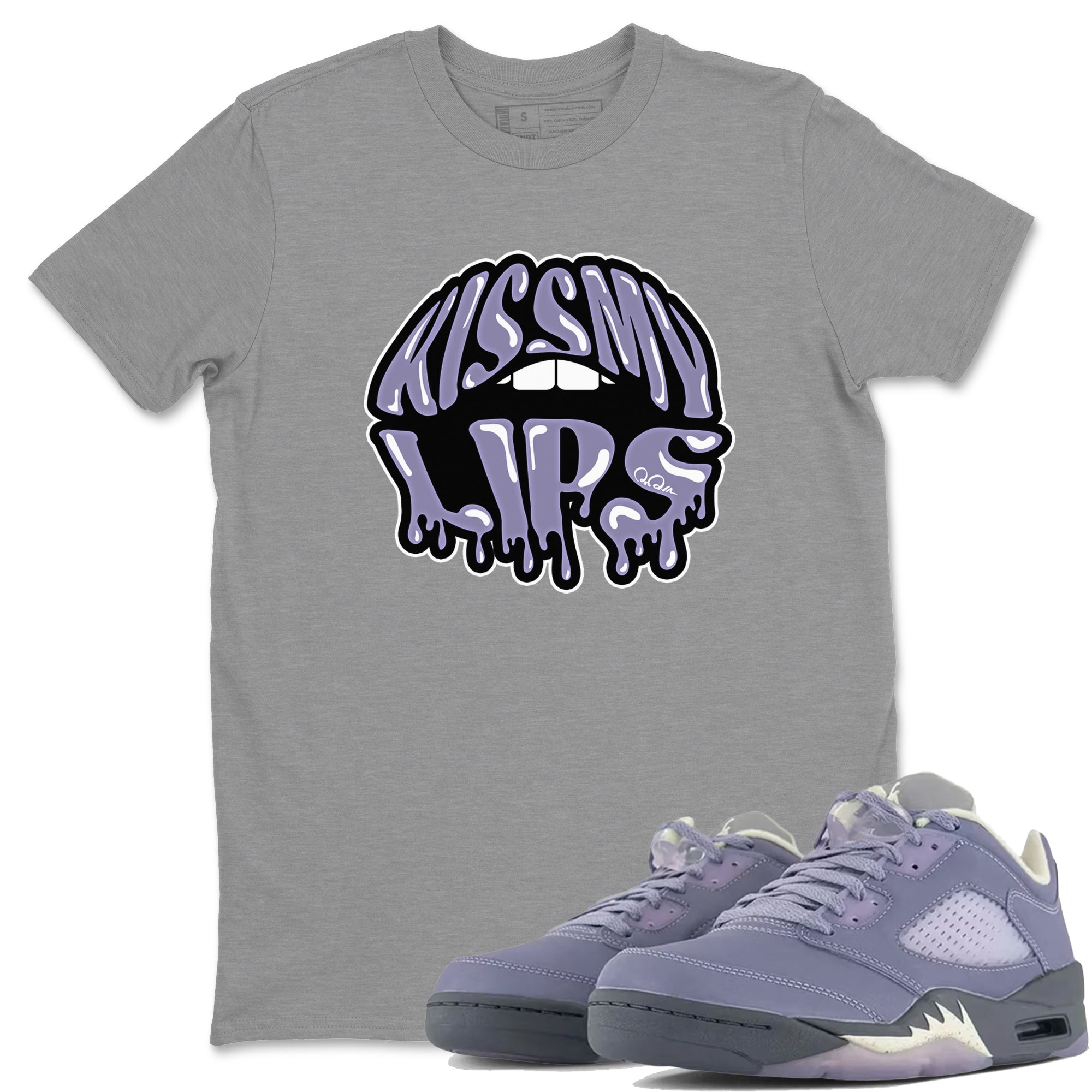 Air Jordan 5 Indigo Haze Sneaker Match Tees Kiss My Lips Sneaker Tees AJ5 Indigo Haze Sneaker Release Tees Unisex Shirts Heather Grey 1