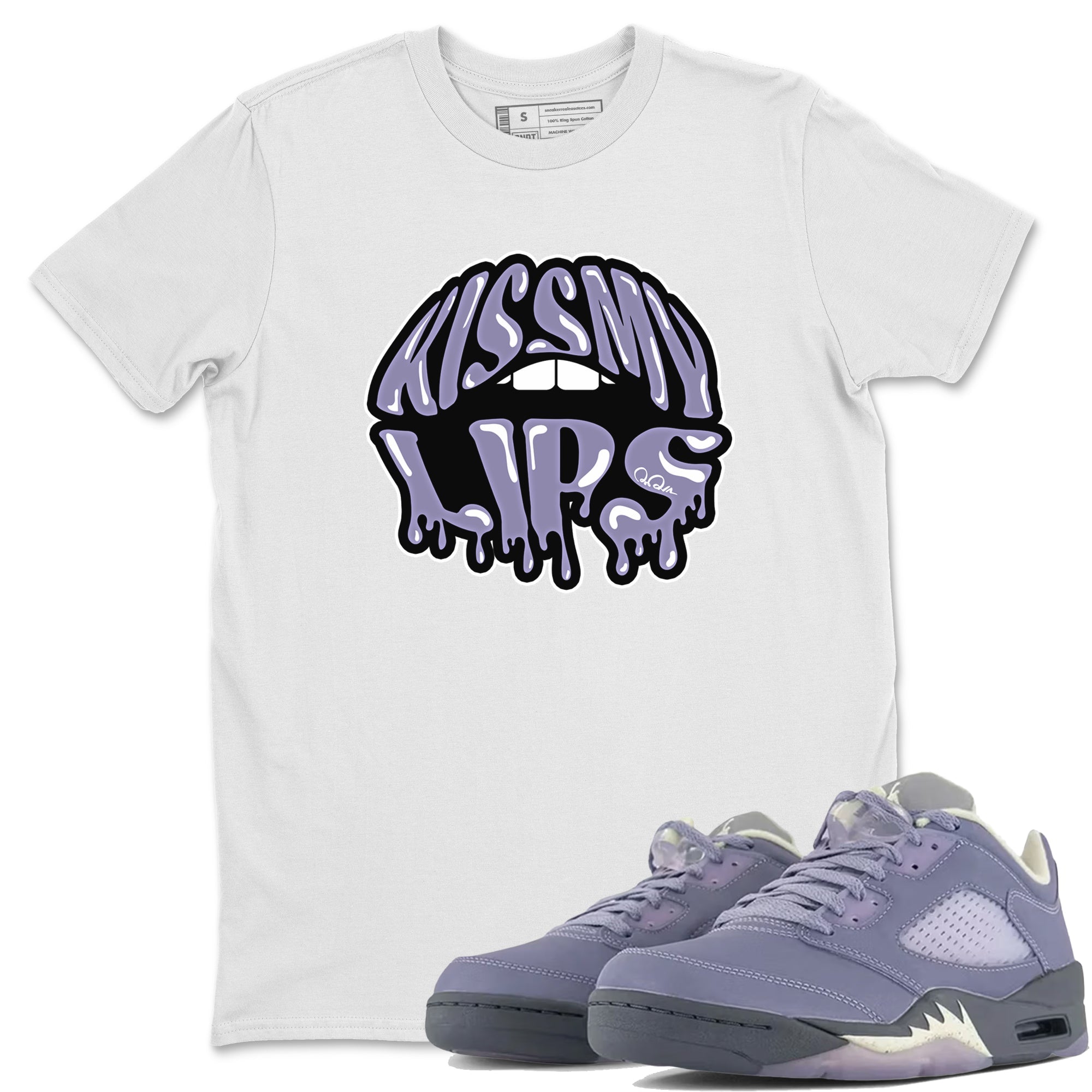 Air Jordan 5 Indigo Haze Sneaker Match Tees Kiss My Lips Sneaker Tees AJ5 Indigo Haze Sneaker Release Tees Unisex Shirts White 1
