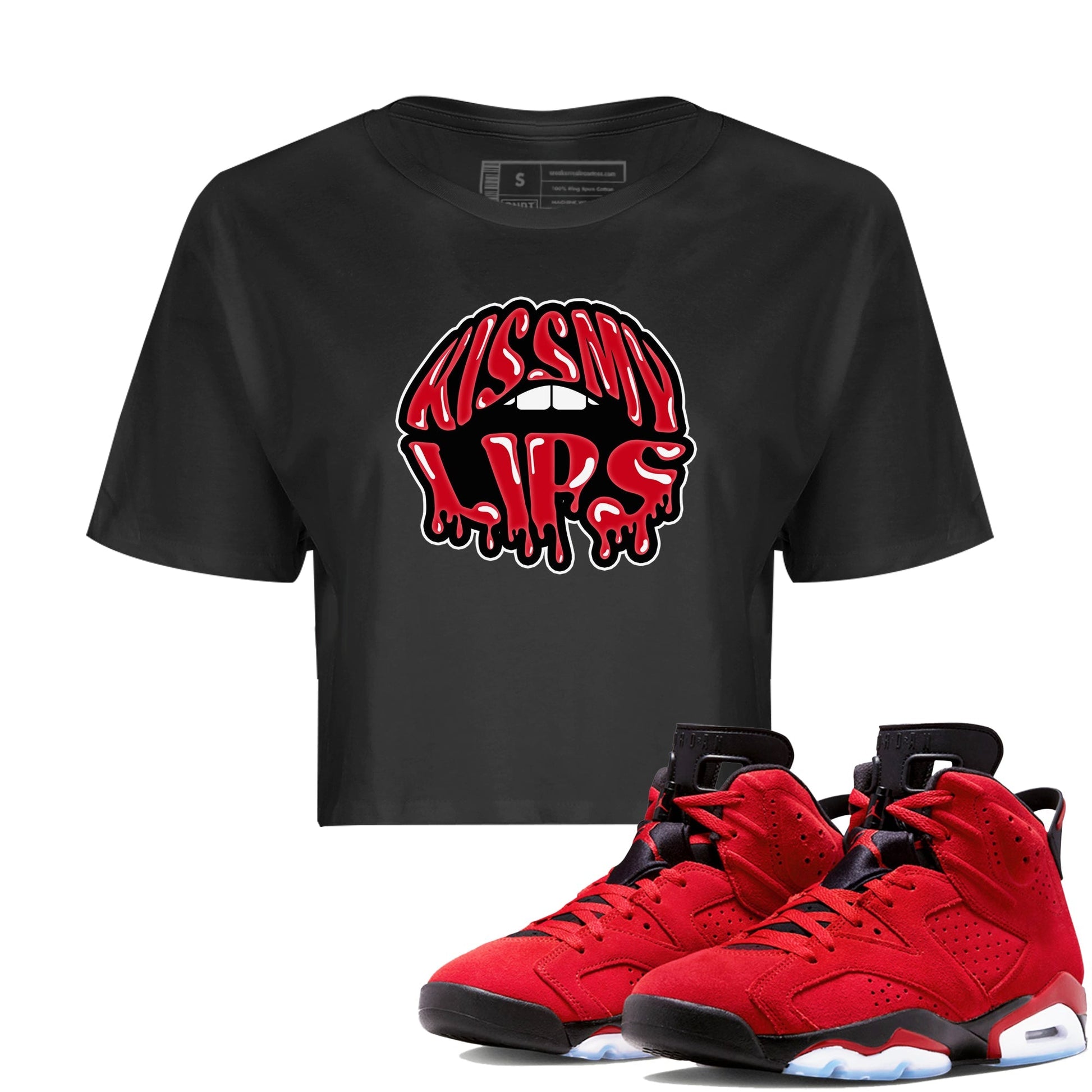 Air Jordan 6 Toro Bravo Sneaker Match Tees Kiss My Lips Sneaker Tees AJ6 Toro Bravo Sneaker Release Tees Women's Shirts Black 1