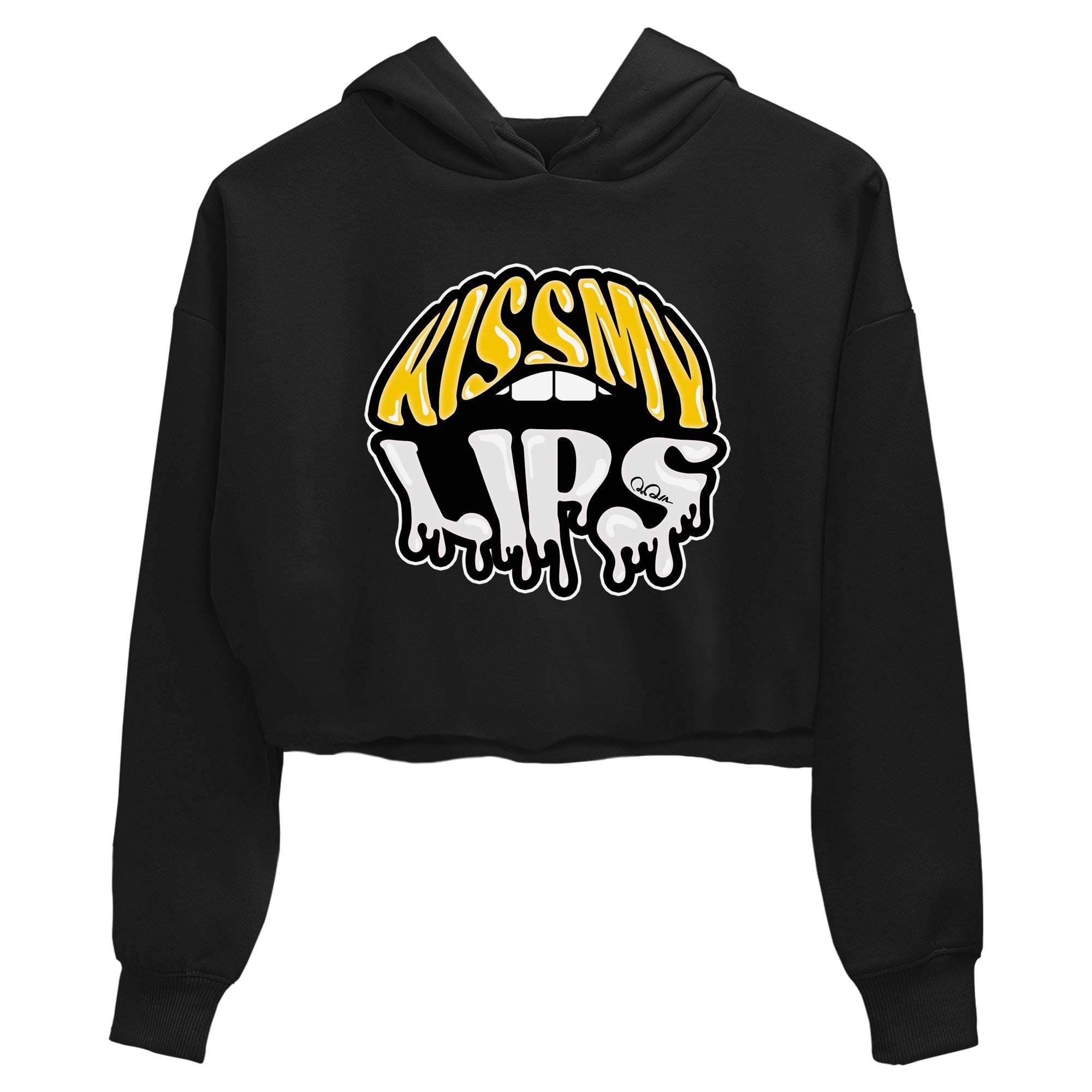 Air Jordan 6 Yellow Ochre shirt to match jordans Kiss My Lips sneaker tees streetwear brand AJ6 Yellow Ochre Drip Gear Zone Brand Black 2 Crop T-Shirt