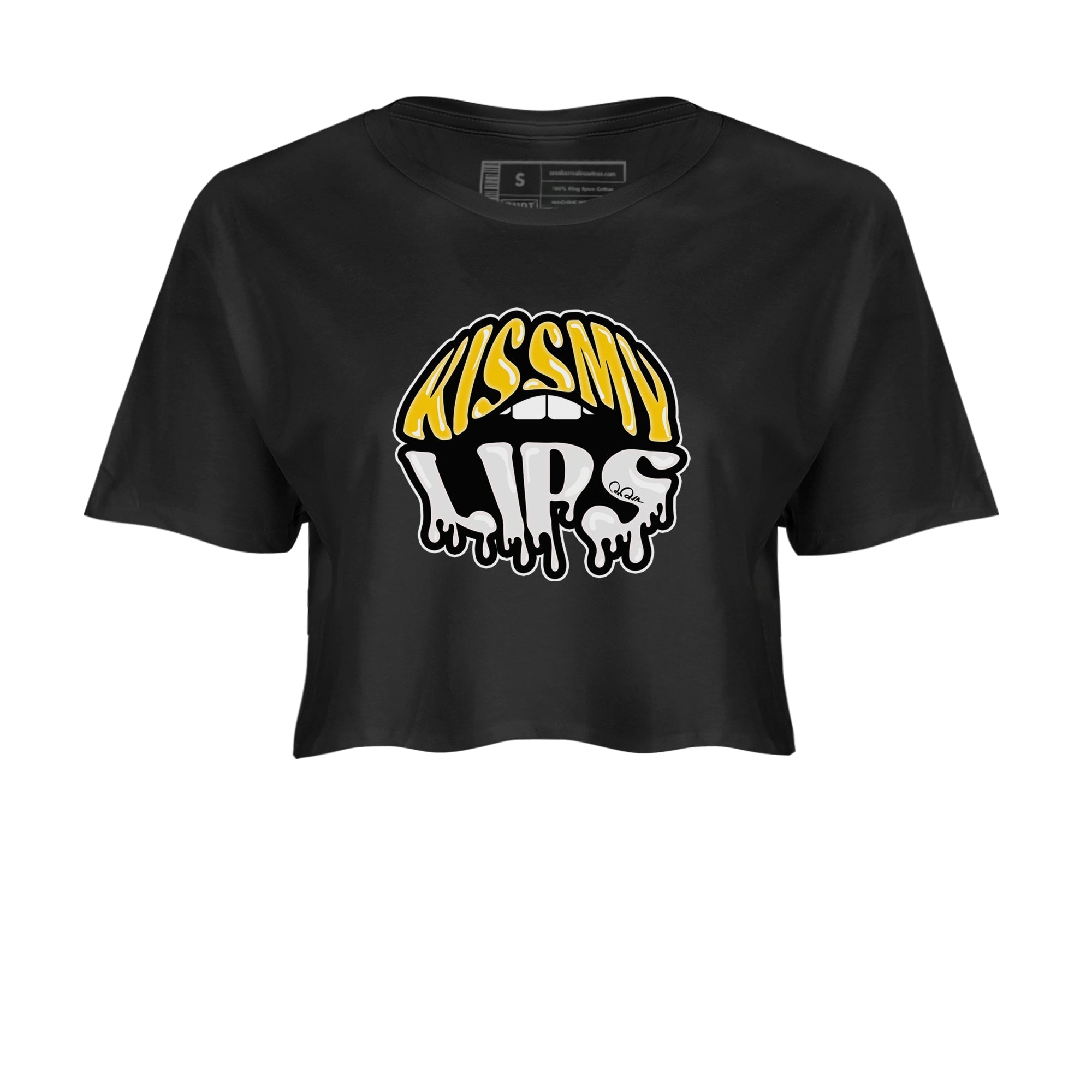 Air Jordan 6 Yellow Ochre shirt to match jordans Kiss My Lips sneaker tees streetwear brand AJ6 Yellow Ochre Drip Gear Zone Brand Black 2 Crop T-Shirt