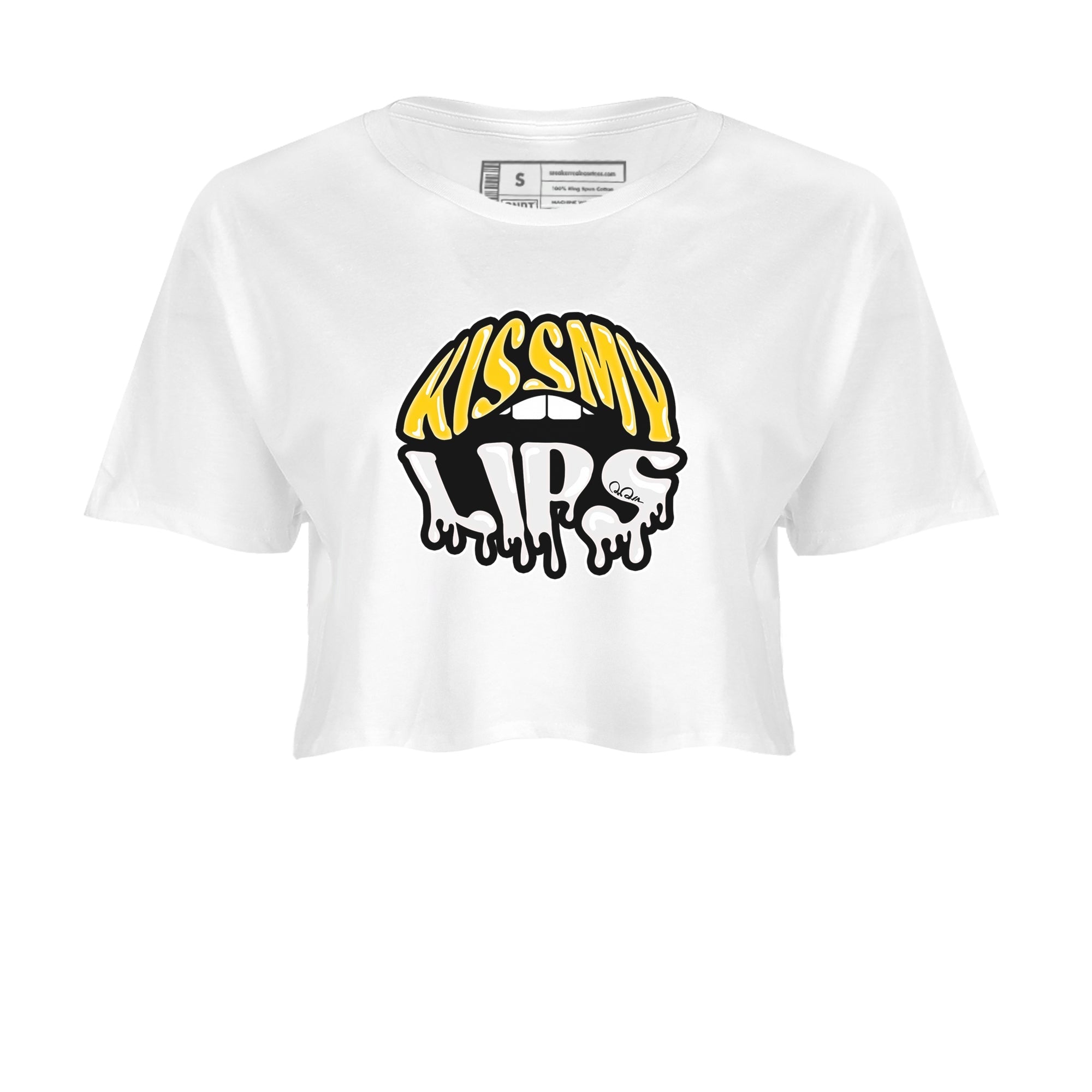 Air Jordan 6 Yellow Ochre shirt to match jordans Kiss My Lips sneaker tees streetwear brand AJ6 Yellow Ochre Drip Gear Zone Brand White 2 Crop T-Shirt