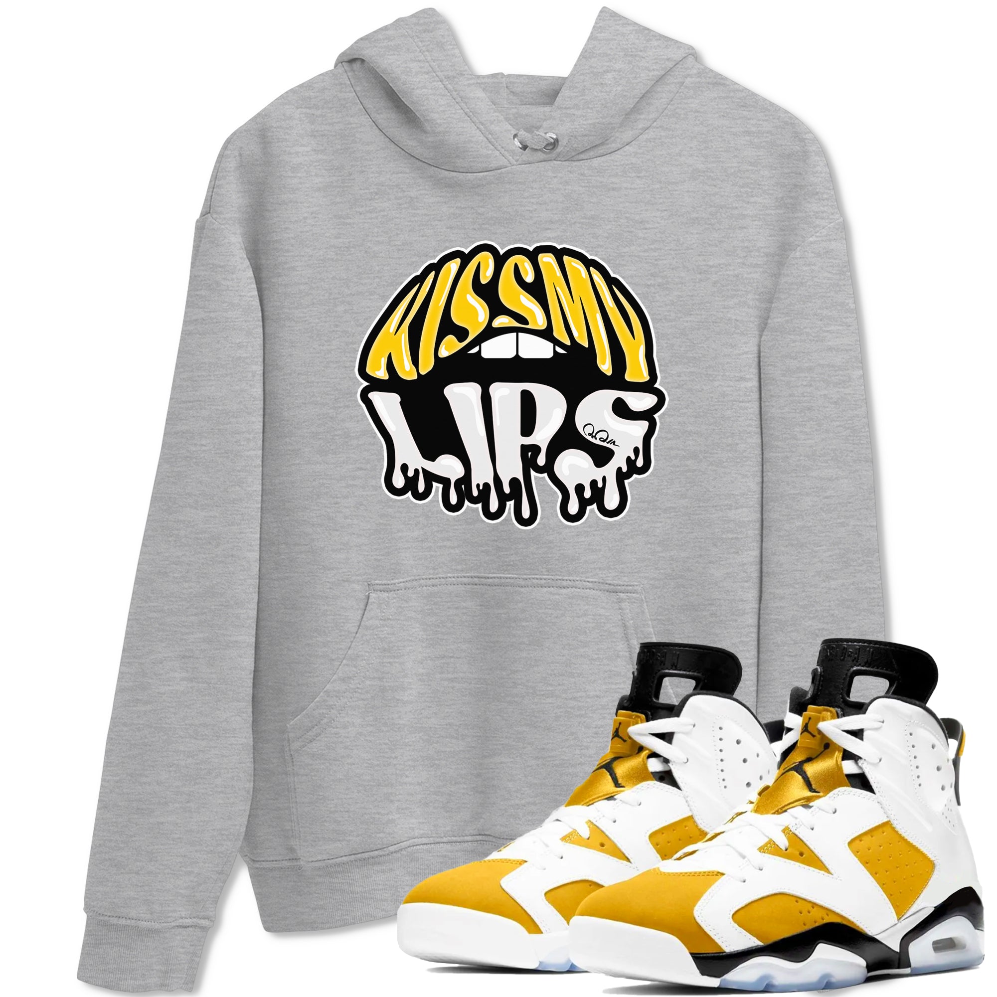 Air Jordan 6 Yellow Ochre shirt to match jordans Kiss My Lips sneaker tees streetwear brand AJ6 Yellow Ochre Drip Gear Zone Brand Unisex Heather Grey 1 T-Shirt