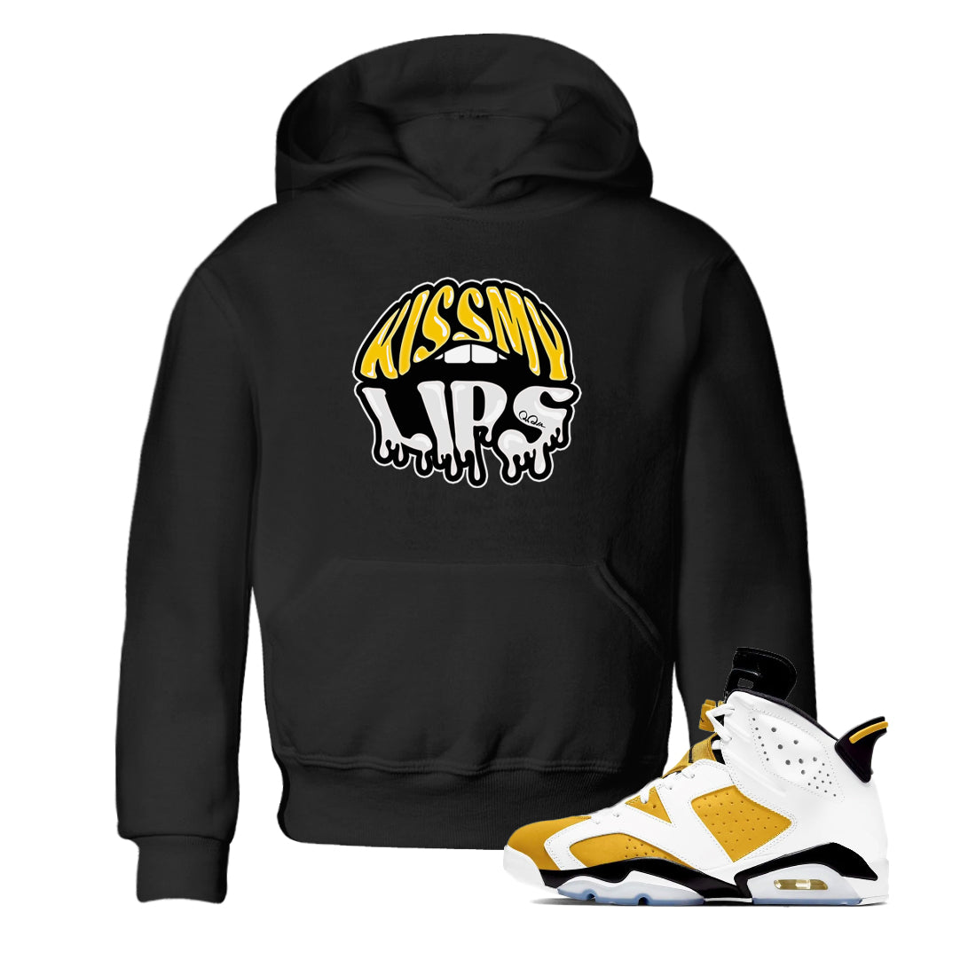 Air Jordan 6 Yellow Ochre shirt to match jordans Kiss My Lips sneaker tees streetwear brand AJ6 Yellow Ochre Drip Gear Zone Brand Baby Toddler Black 1 T-Shirt