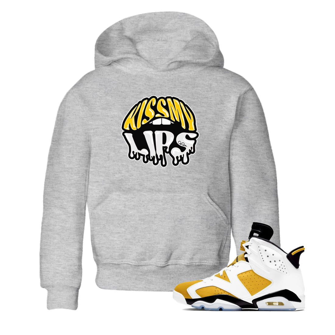 Air Jordan 6 Yellow Ochre shirt to match jordans Kiss My Lips sneaker tees streetwear brand AJ6 Yellow Ochre Drip Gear Zone Brand Baby Toddler Heather Grey 1 T-Shirt