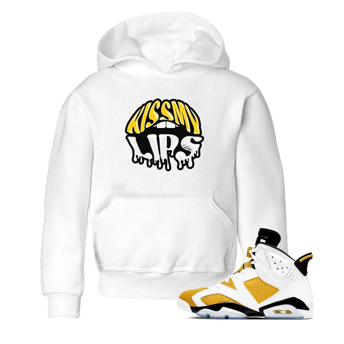 Air Jordan 6 Yellow Ochre shirt to match jordans Kiss My Lips sneaker tees streetwear brand AJ6 Yellow Ochre Drip Gear Zone Brand Baby Toddler White 1 T-Shirt