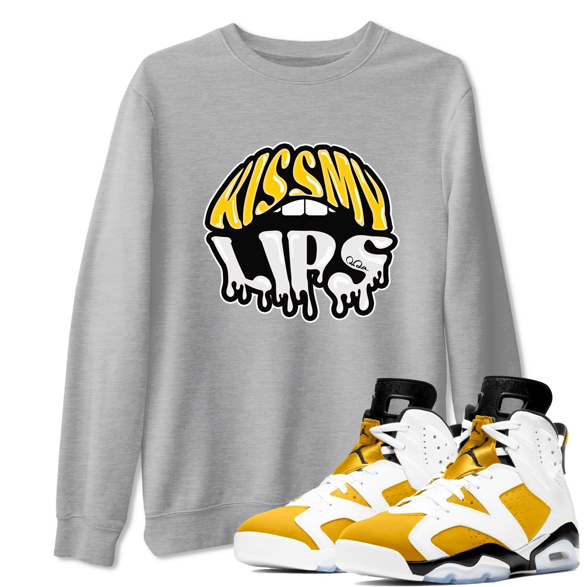 Air Jordan 6 Yellow Ochre shirt to match jordans Kiss My Lips sneaker tees streetwear brand AJ6 Yellow Ochre Drip Gear Zone Brand Unisex Heather Grey 1 T-Shirt