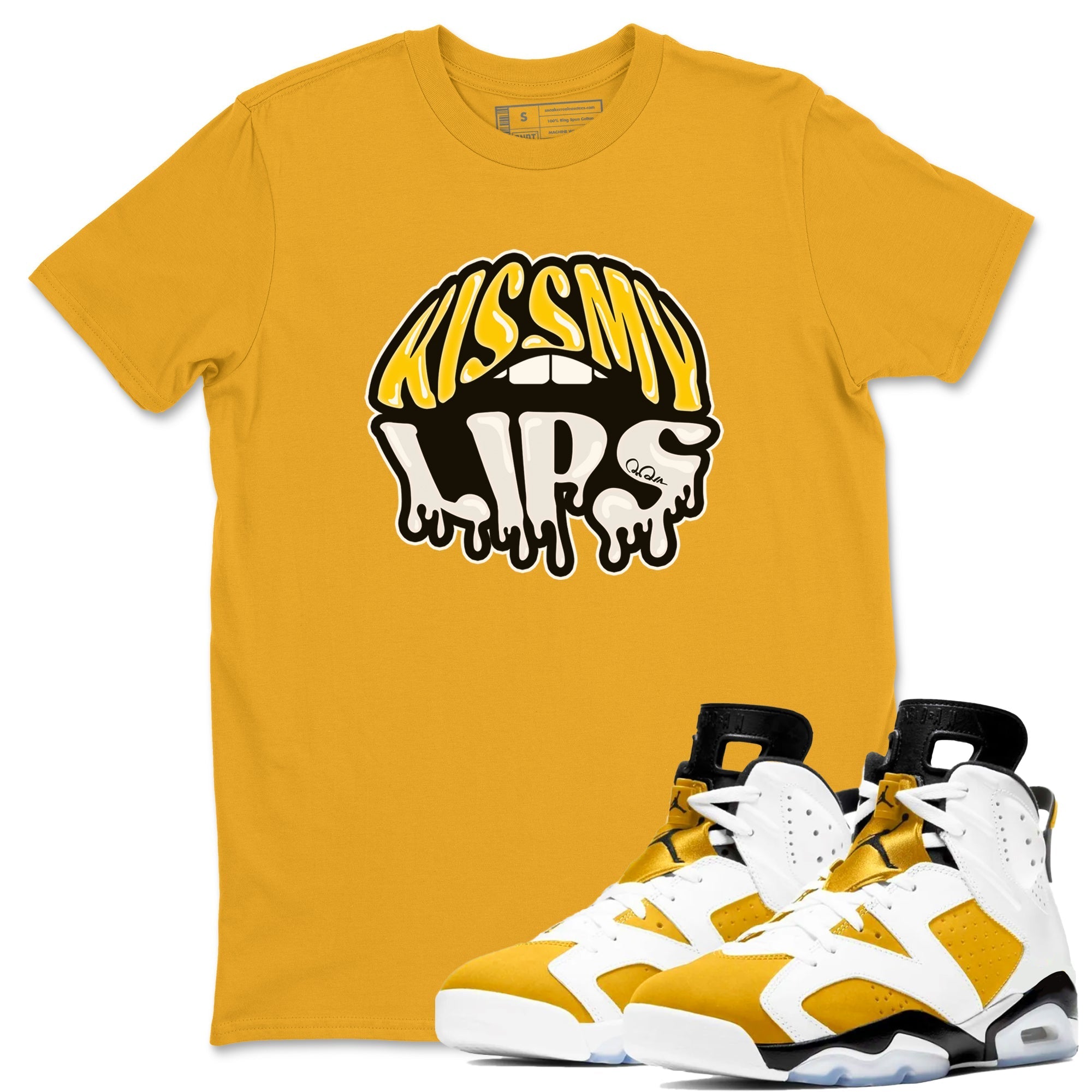 Air Jordan 6 Yellow Ochre shirt to match jordans Kiss My Lips sneaker tees streetwear brand AJ6 Yellow Ochre Drip Gear Zone Brand Unisex Gold 1 T-Shirt