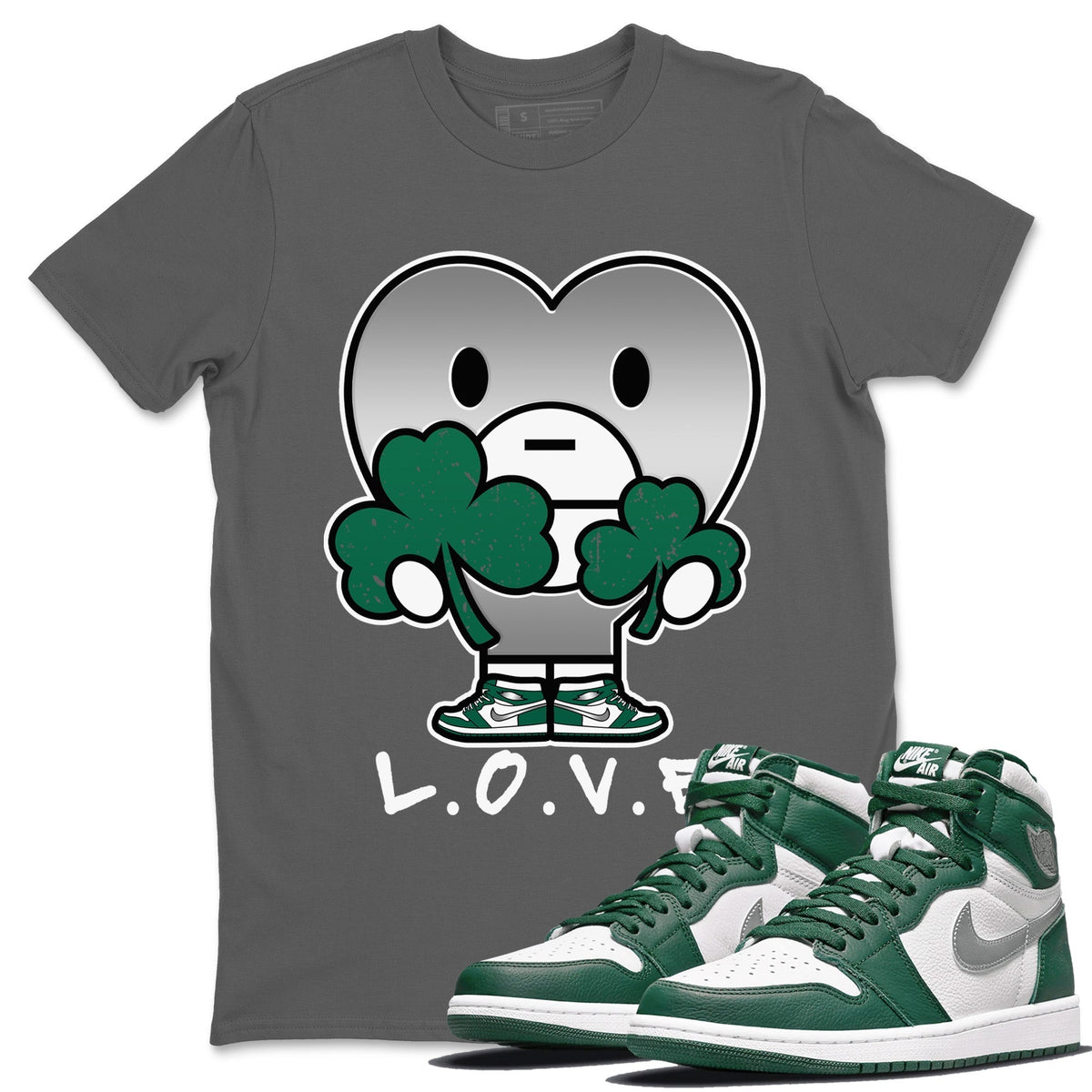 Jordan 1 Gorge Green Sneaker Matching T-Shirt L.O.V.E Sneaker Tees Jordan 1 Gorge Green Sneaker Release Tees Crew Neck Tees