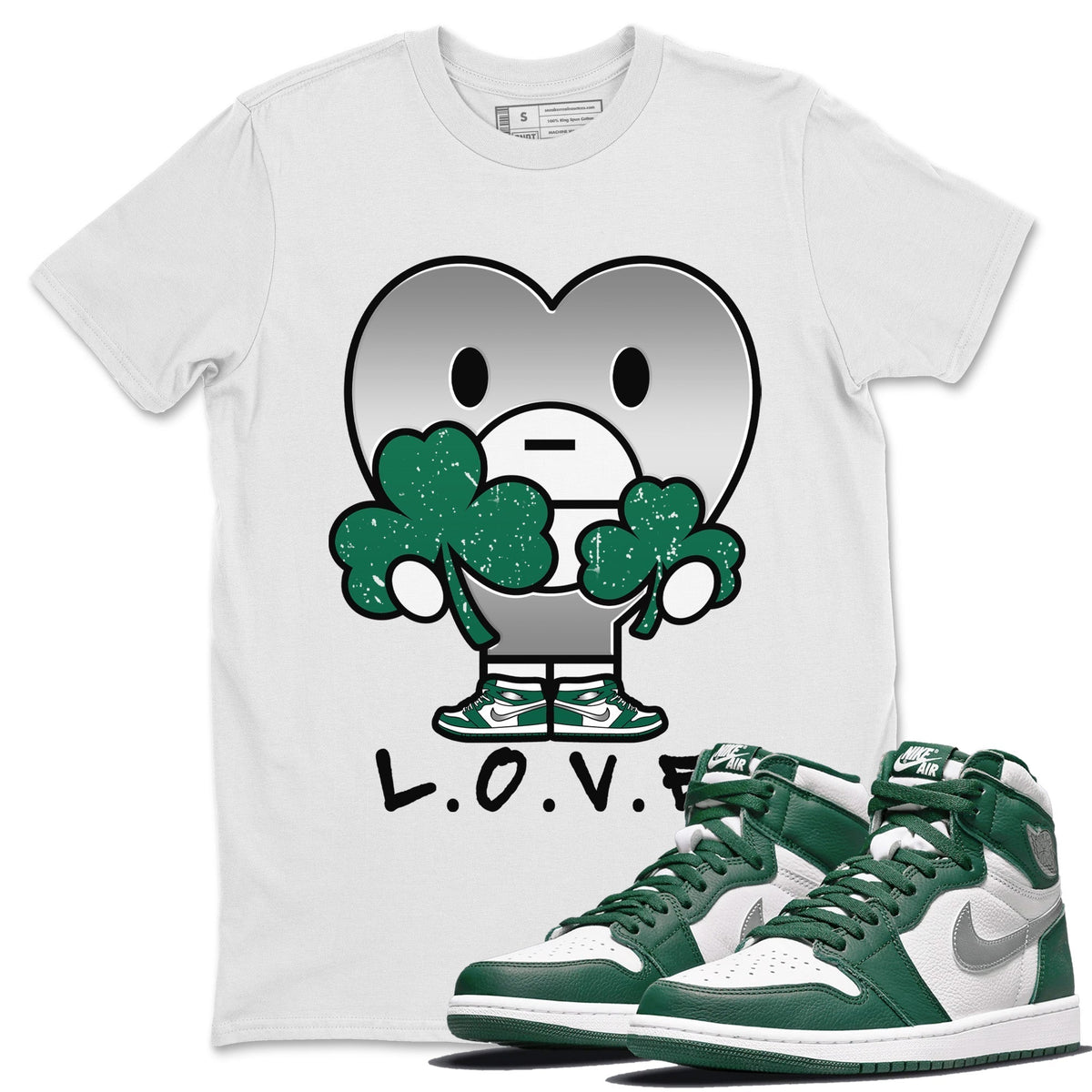 Jordan 1 Gorge Green Sneaker Matching T-Shirt L.O.V.E Sneaker Tees Jordan 1 Gorge Green Sneaker Release Tees Crew Neck Tees