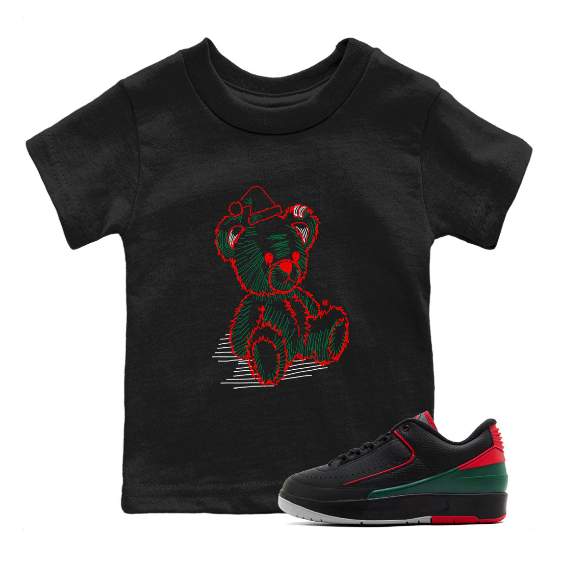 Air Jordan 2 Christmas shirt to match jordans Line Bear holiday christmas sneaker match tees AJ2 Low Christmas Drip Gear Zone Baby Toddler Black 1 T-Shirt