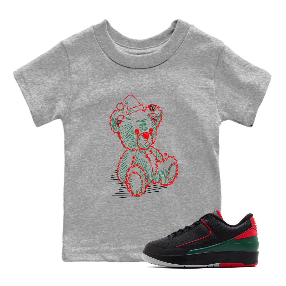 Air Jordan 2 Christmas shirt to match jordans Line Bear holiday christmas sneaker match tees AJ2 Low Christmas Drip Gear Zone Baby Toddler Heather Grey 1 T-Shirt