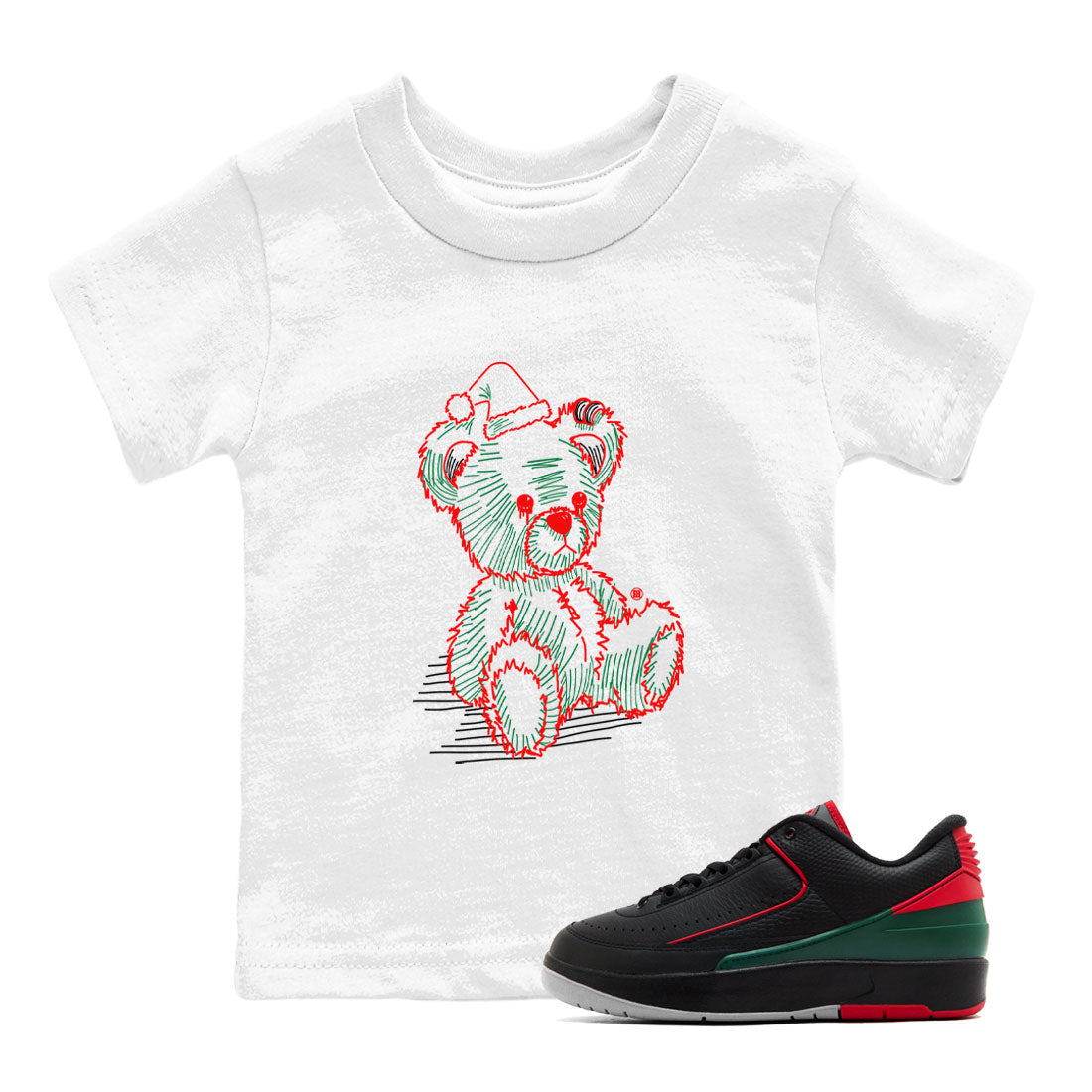 Air Jordan 2 Christmas shirt to match jordans Line Bear holiday christmas sneaker match tees AJ2 Low Christmas Drip Gear Zone Baby Toddler White 1 T-Shirt