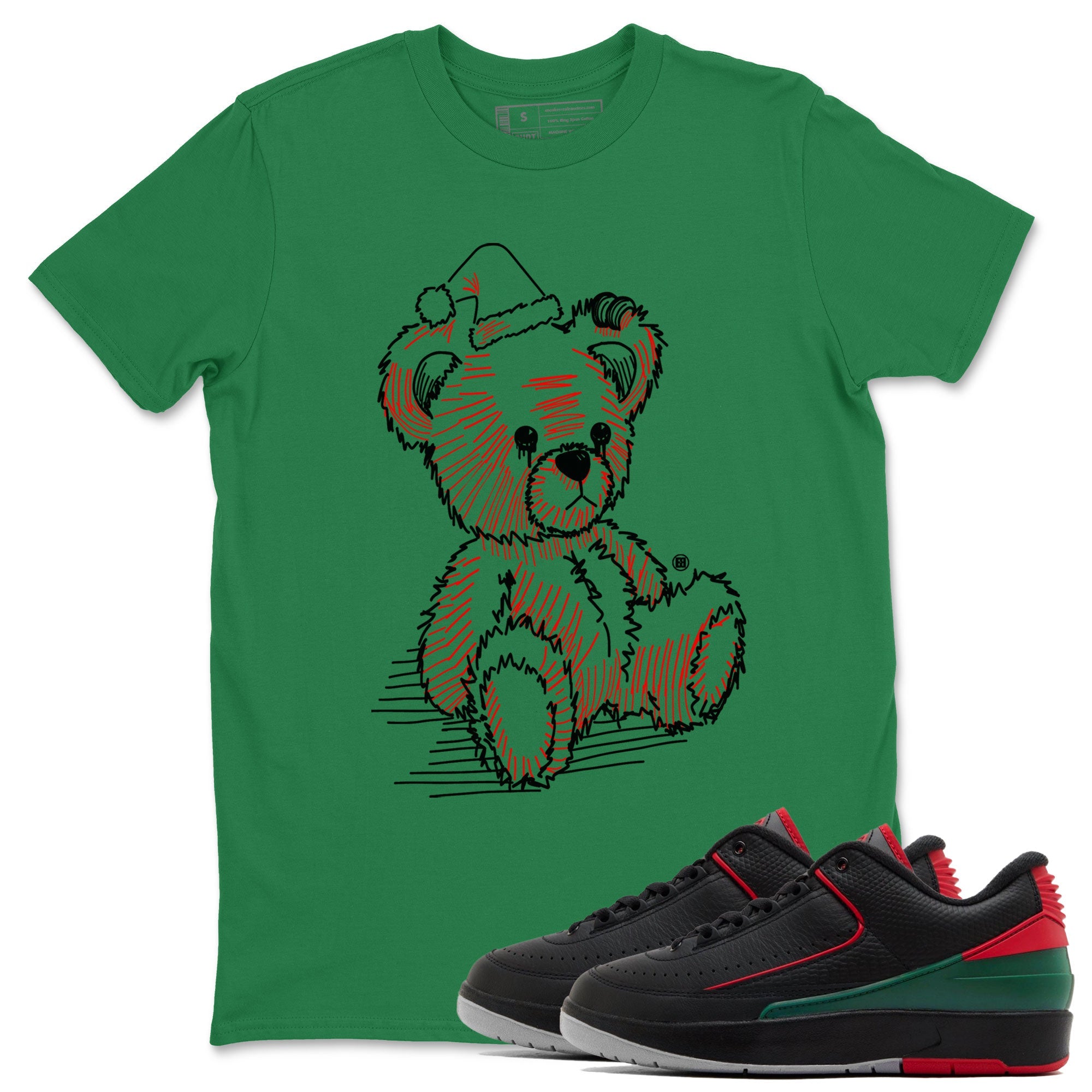 Air Jordan 2 Christmas shirt to match jordans Line Bear holiday christmas sneaker match tees AJ2 Low Christmas Drip Gear Zone Unisex Kelly Green 1 T-Shirt