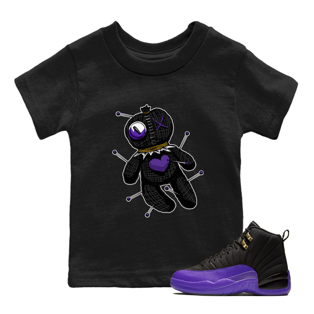 Air Jordan 12 Field Purple Sneaker Match Tees Linen Voodoo Doll Streetwear Sneaker Shirt 12s Field Purple Sneaker Release Tees Kids Shirts Black 1