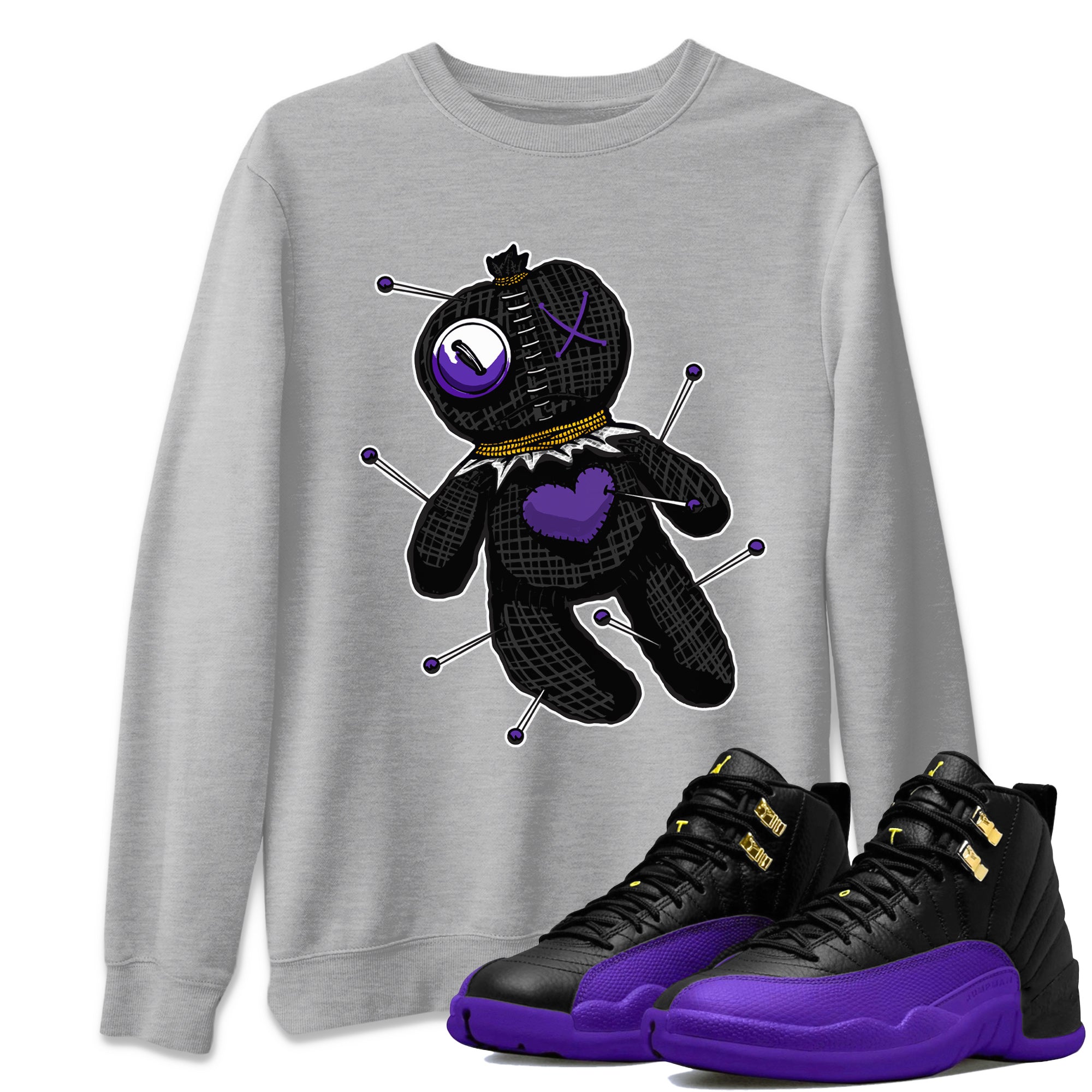 Air Jordan 12 Field Purple Sneaker Match Tees Linen Voodoo Doll Streetwear Sneaker Shirt 12s Field Purple Sneaker Release Tees Unisex Shirts Heather Grey 1